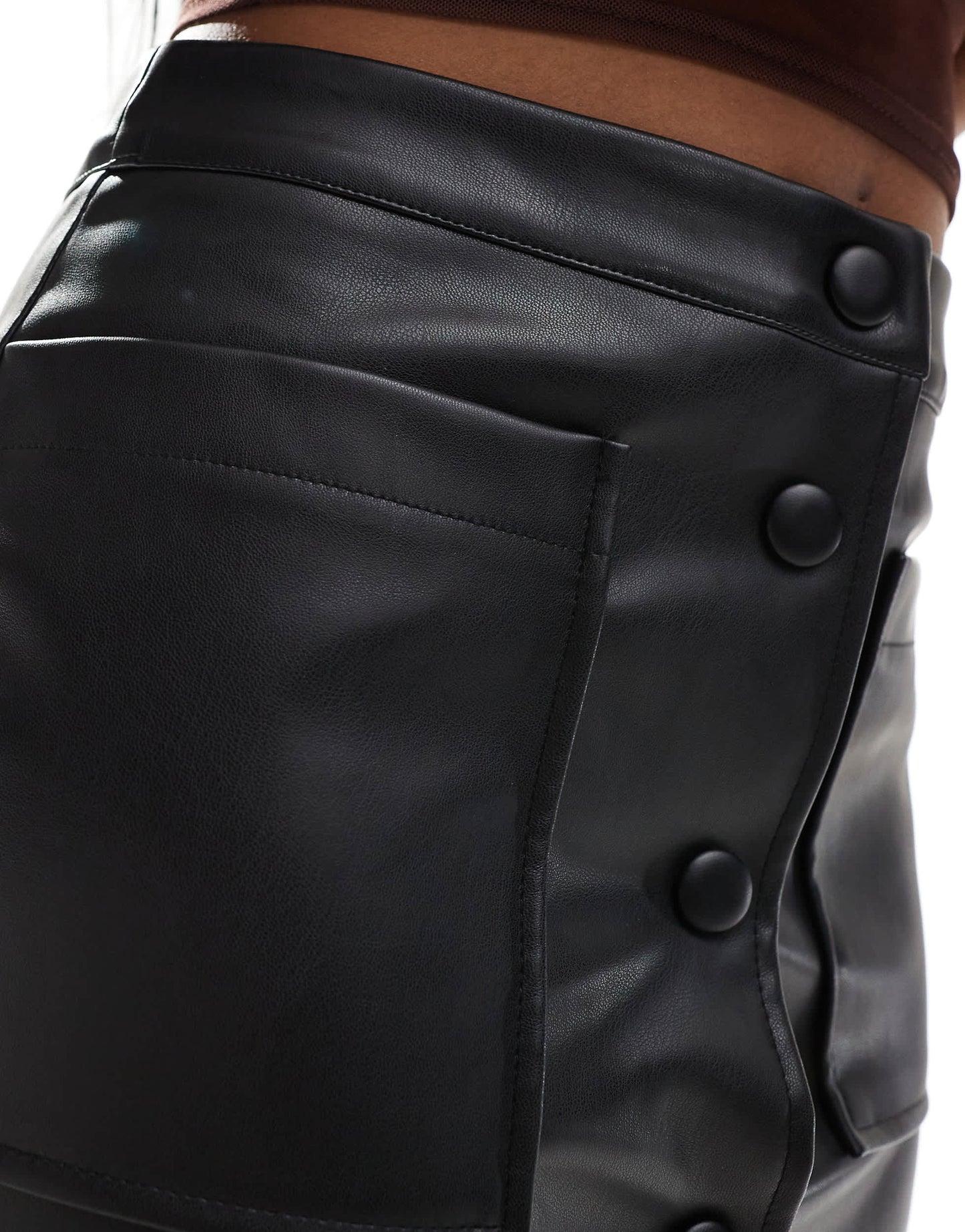 In The Style leather look button through mini skirt in black