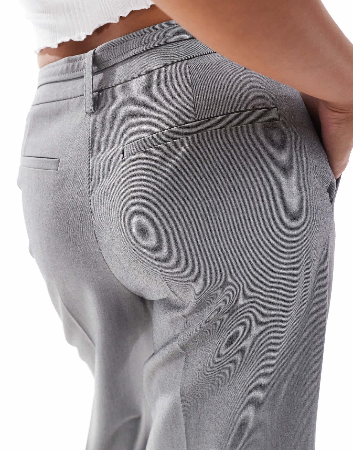 ASOS DESIGN Petite tailored cropped wide leg trousers with buckle detail in grey