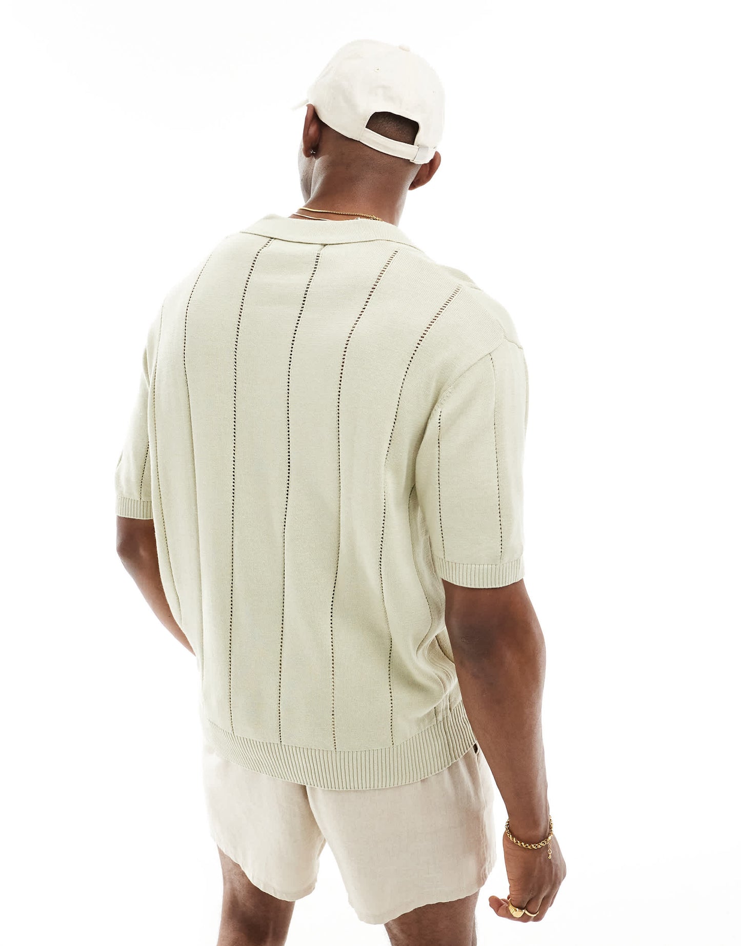 Bershka textured knitted polo shirt in sage