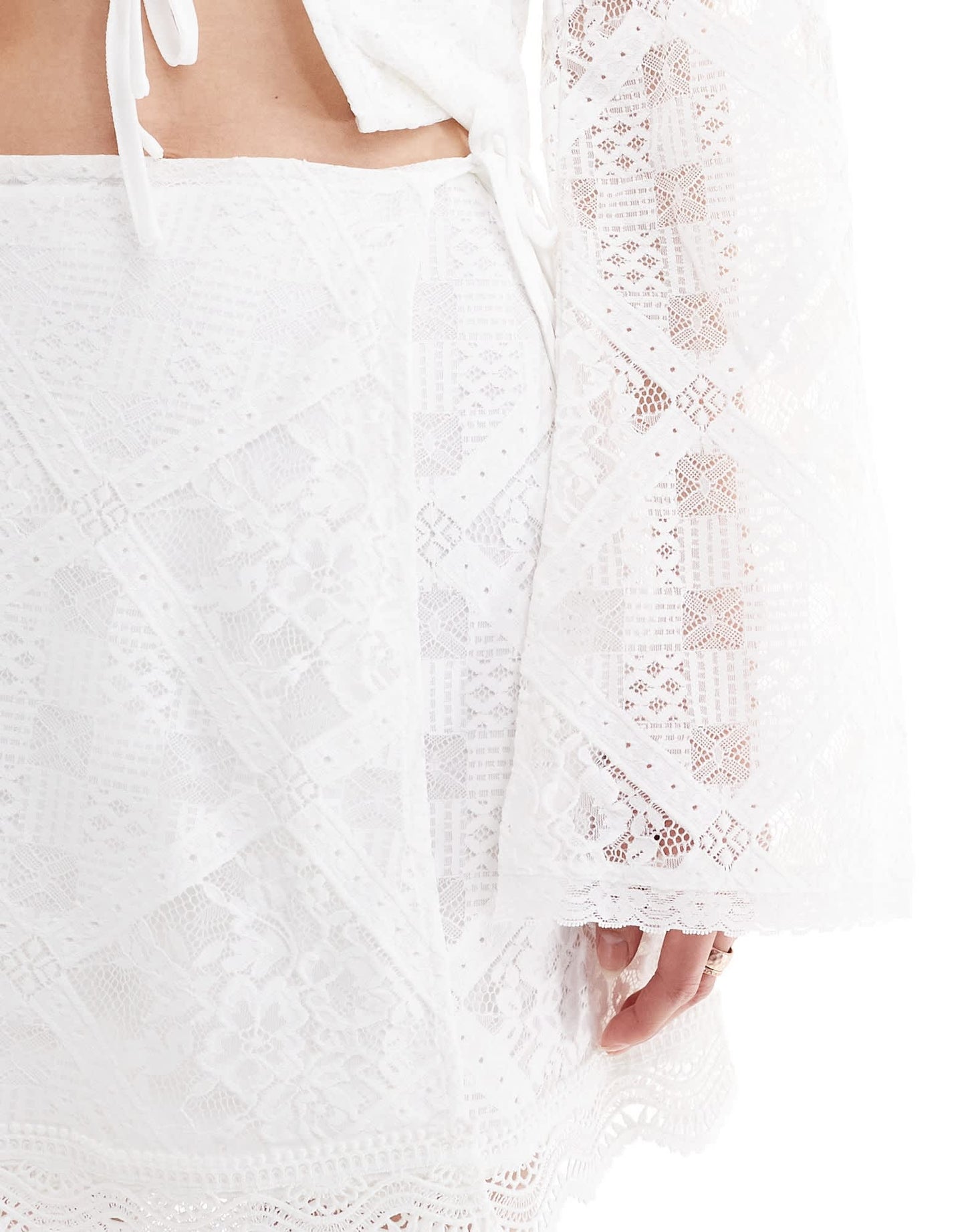 Y.A.S lace tie side mini skirt co-ord in white