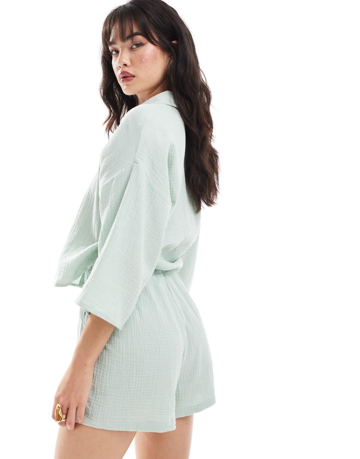 Vero Moda textured shorts co-ord in pale green