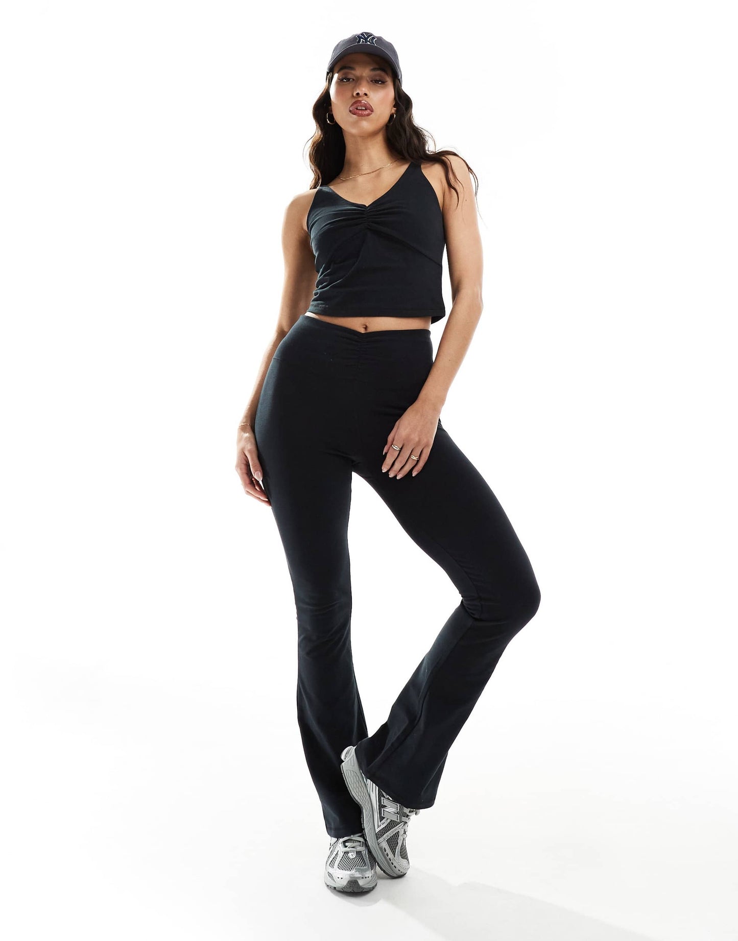 4505 soft touch vest top with ruched front and inner bra in black