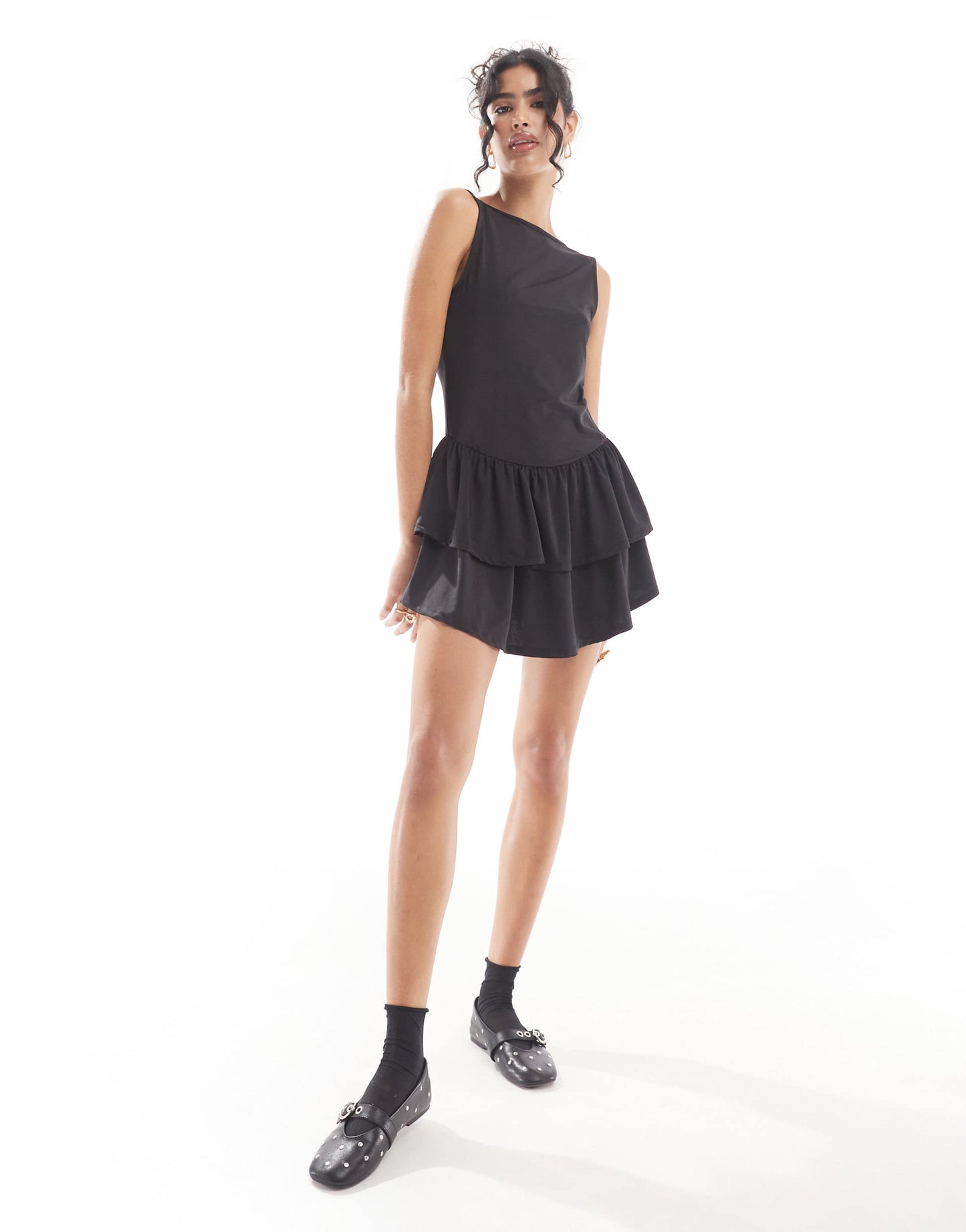 ASOS DESIGN low back skort mini dress in black