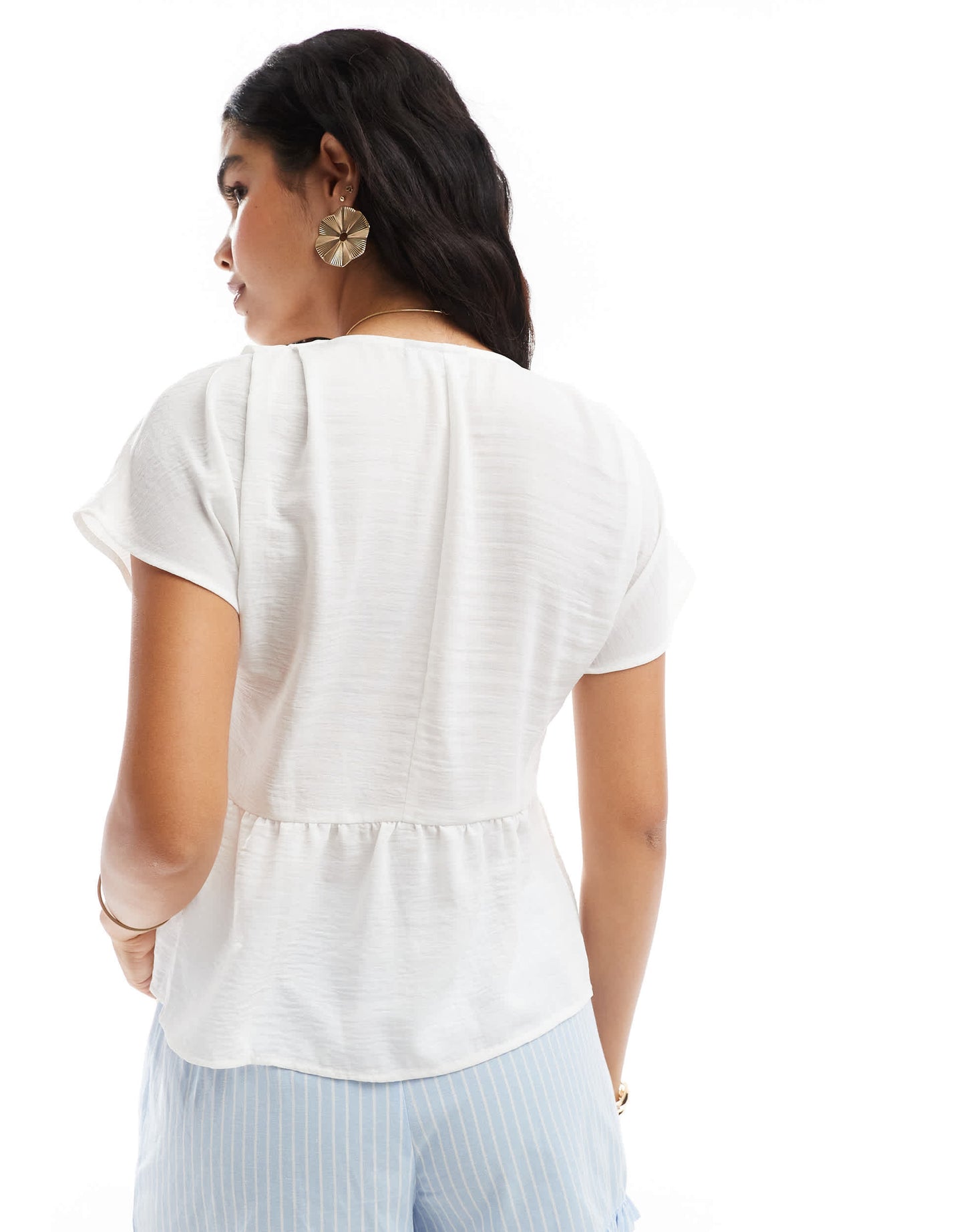 ASOS DESIGN linen look peplum button front top in ivory