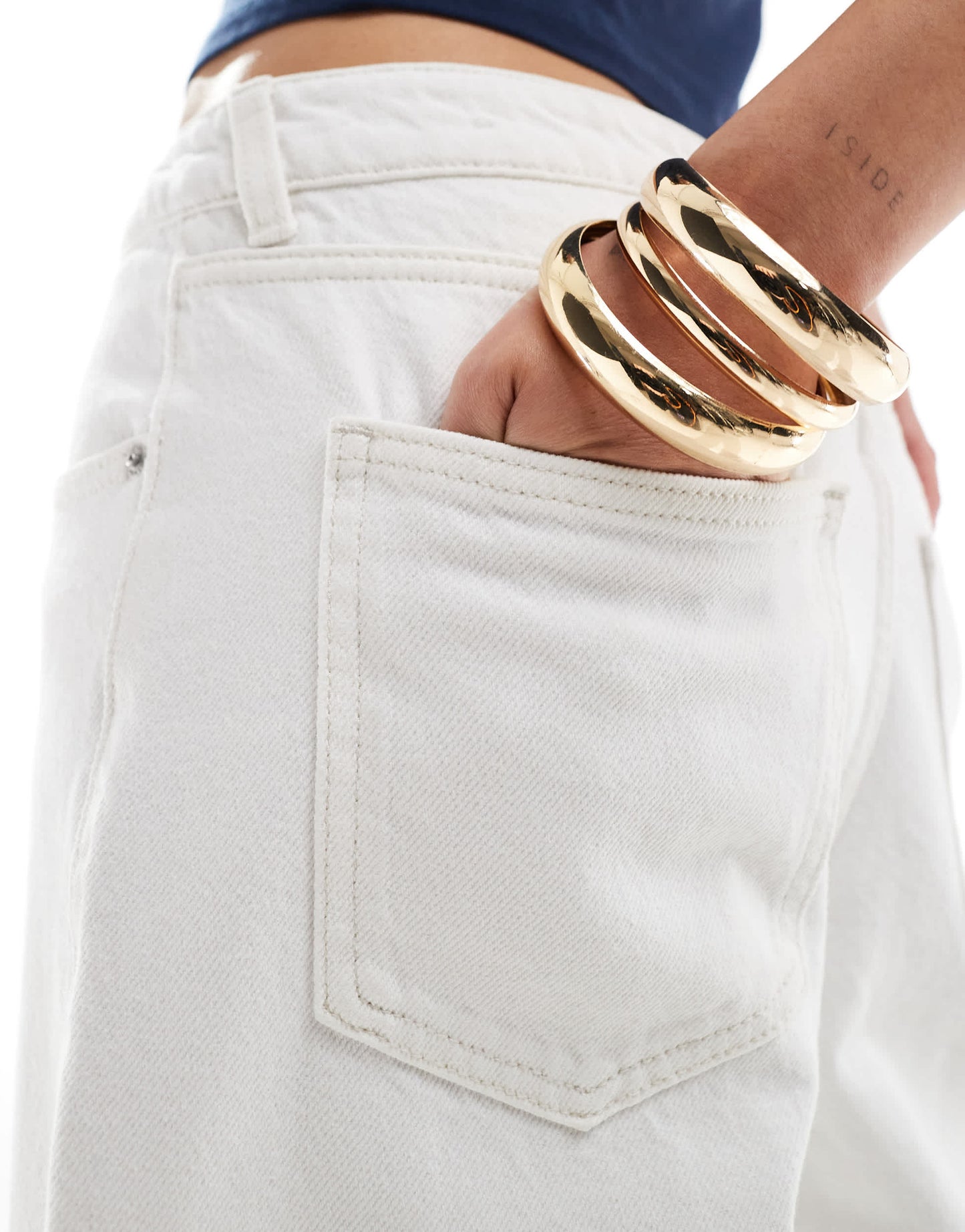 Bershka high waisted baggy jeans in white
