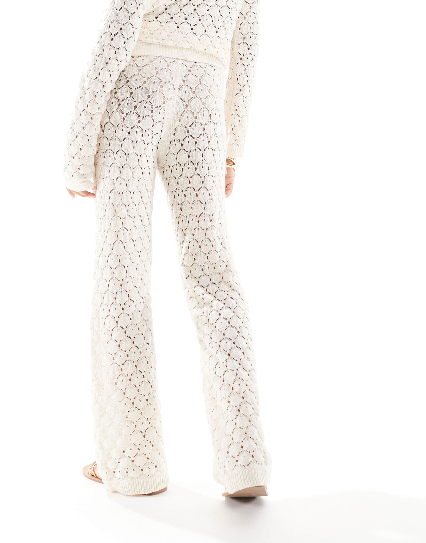 Vila crochet wide leg trouser co-ord in cream