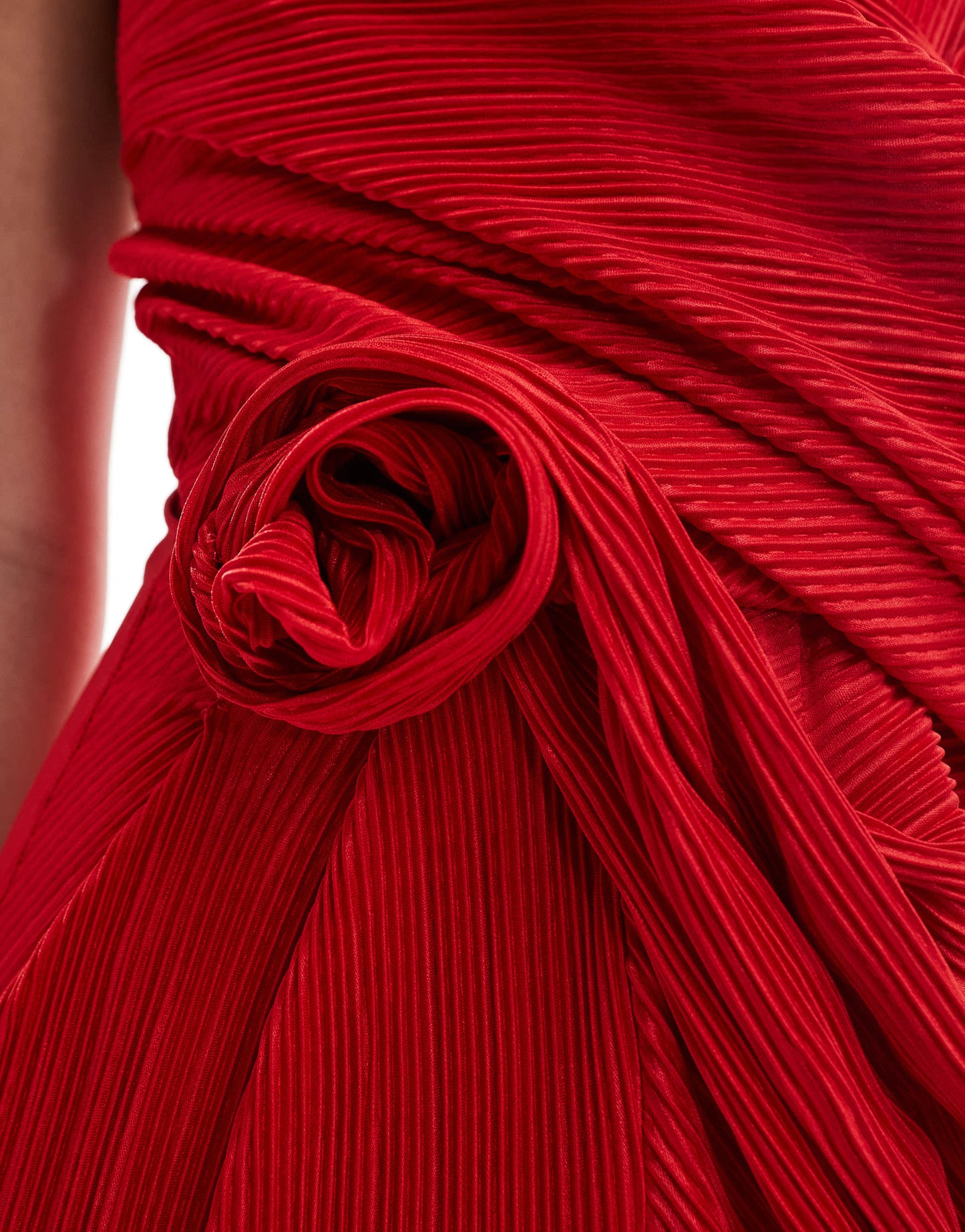 ASOS DESIGN plisse maxi cami dress with waterfall corsage front in red