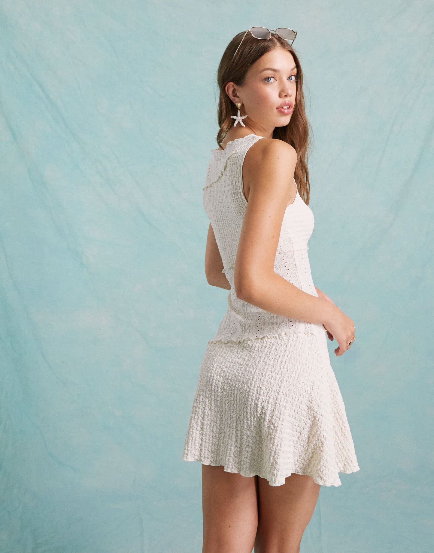 Miss Selfridge mixed lace mini dress in stone