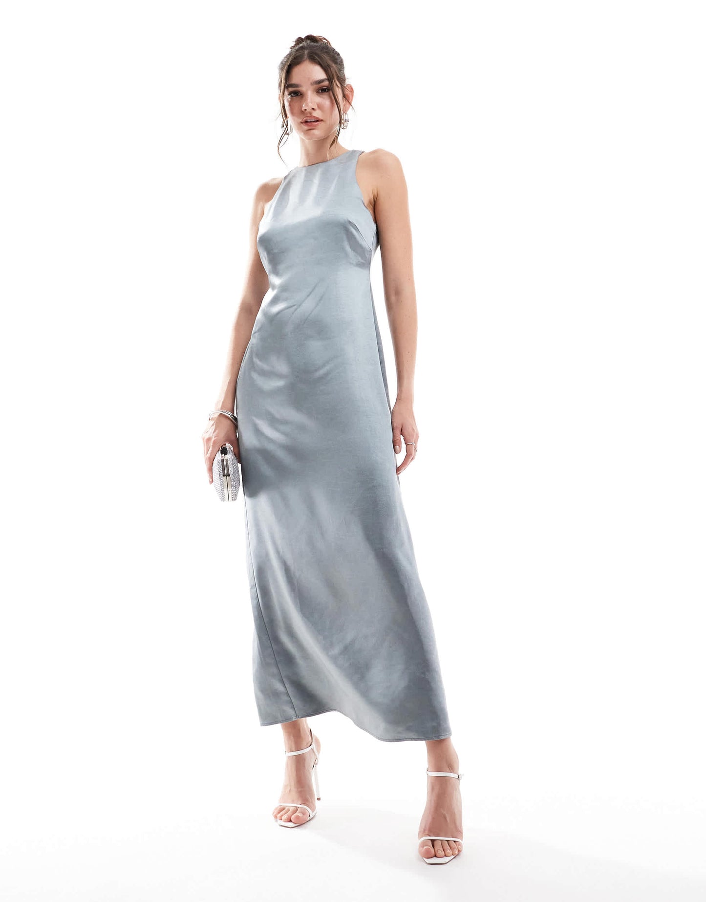 4th & Reckless satin racer neck maxi dress in steel grey