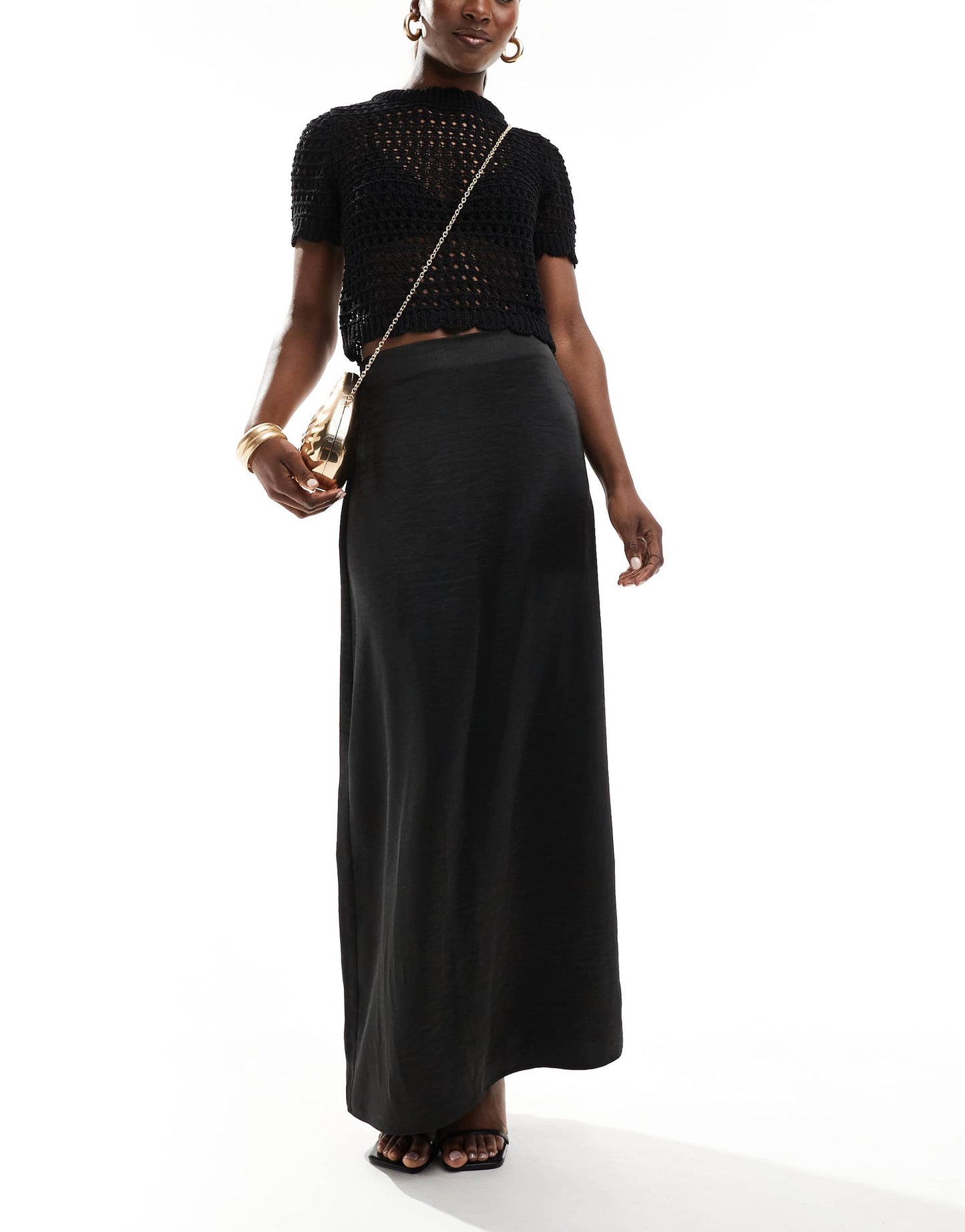 4th & Reckless satin back split maxi skirt in black