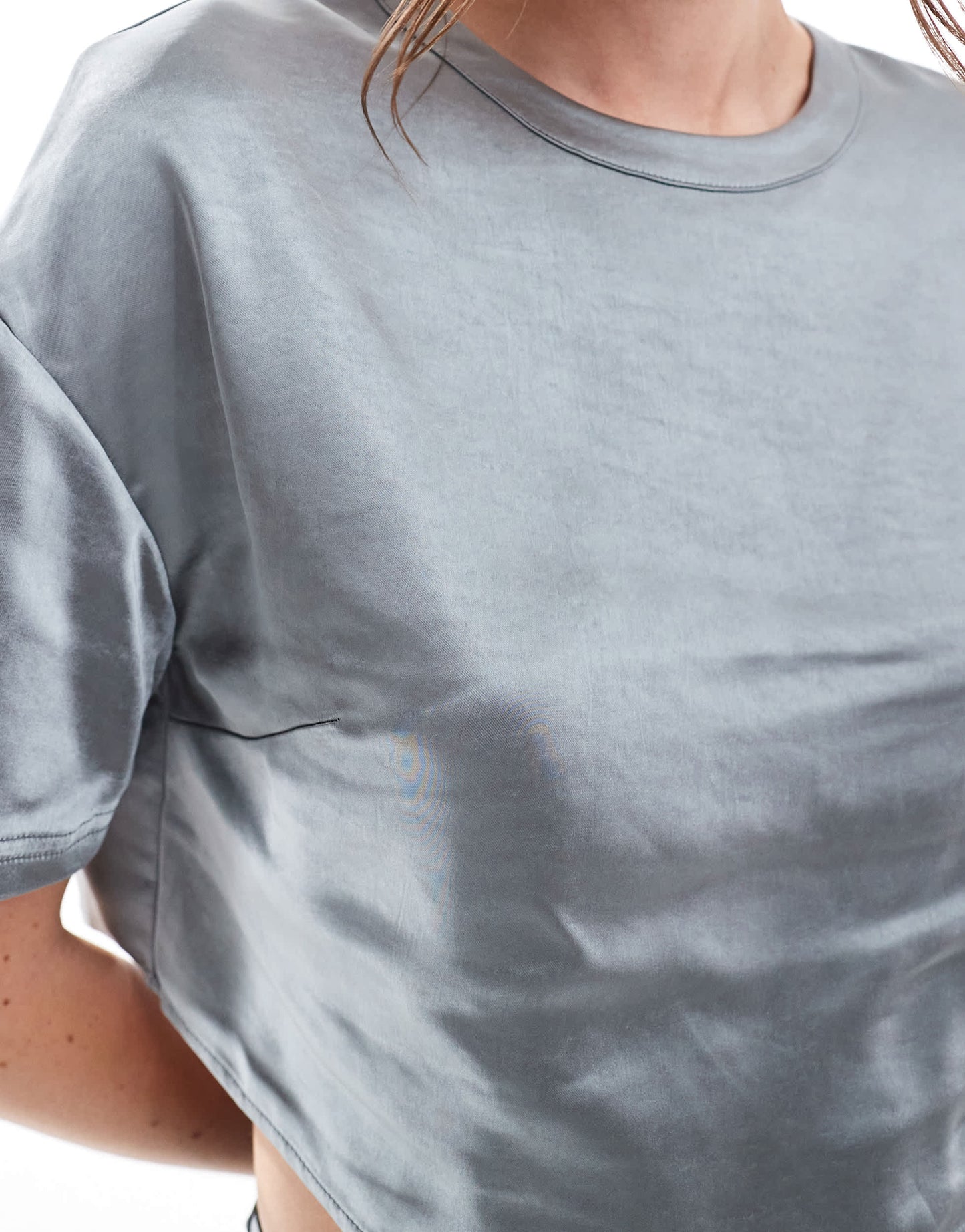 4th & Reckless cropped satin t-shirt co-ord in steel grey