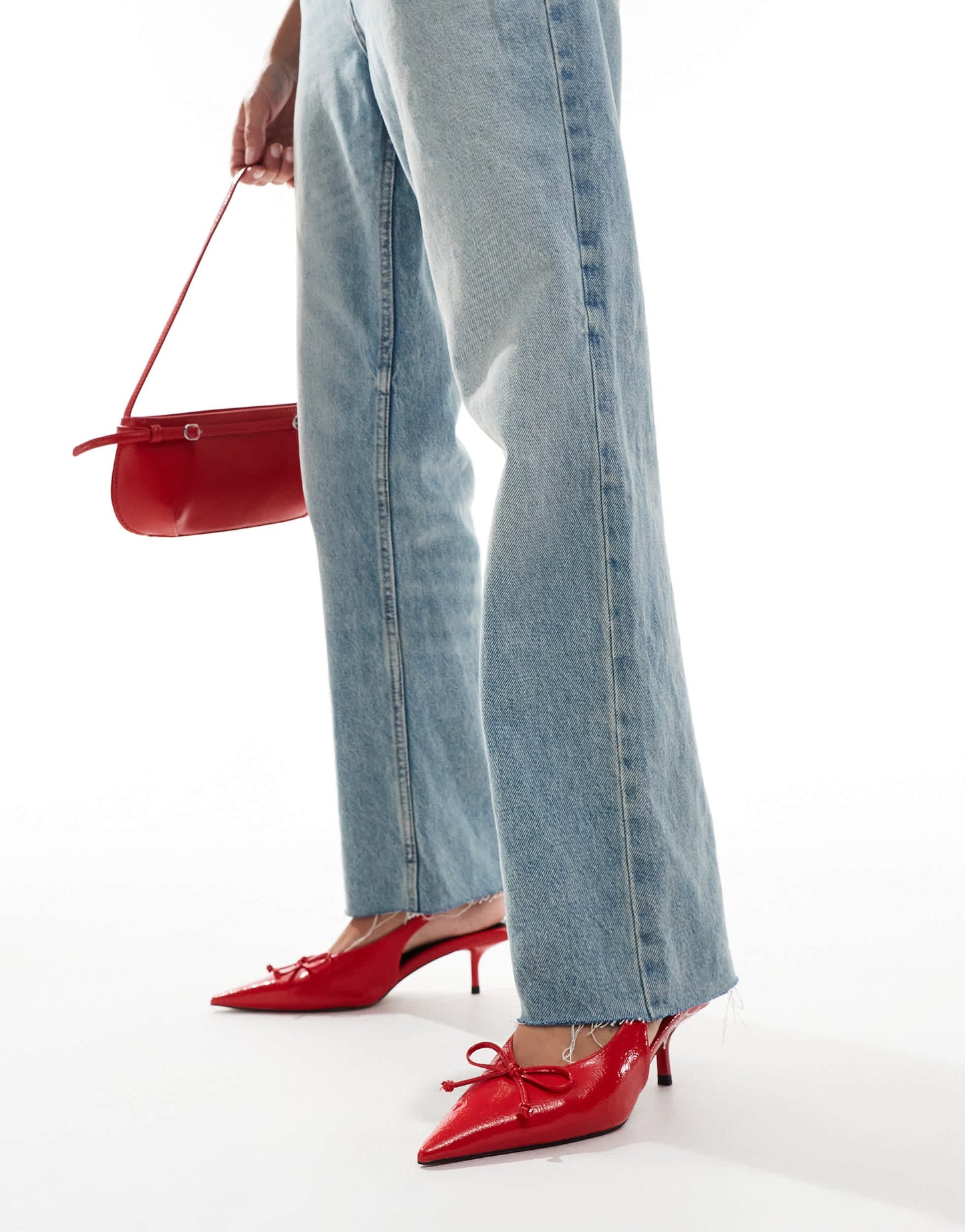 ASOS DESIGN Sriracha bow slingback mid heeled shoes in red