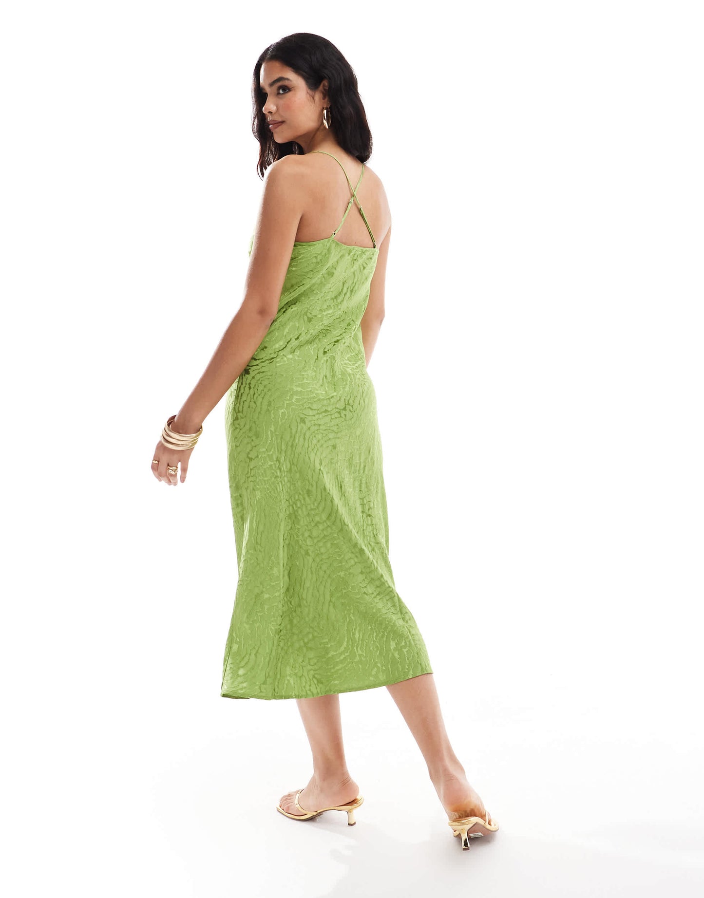 Object jacquard midi slip dress in green