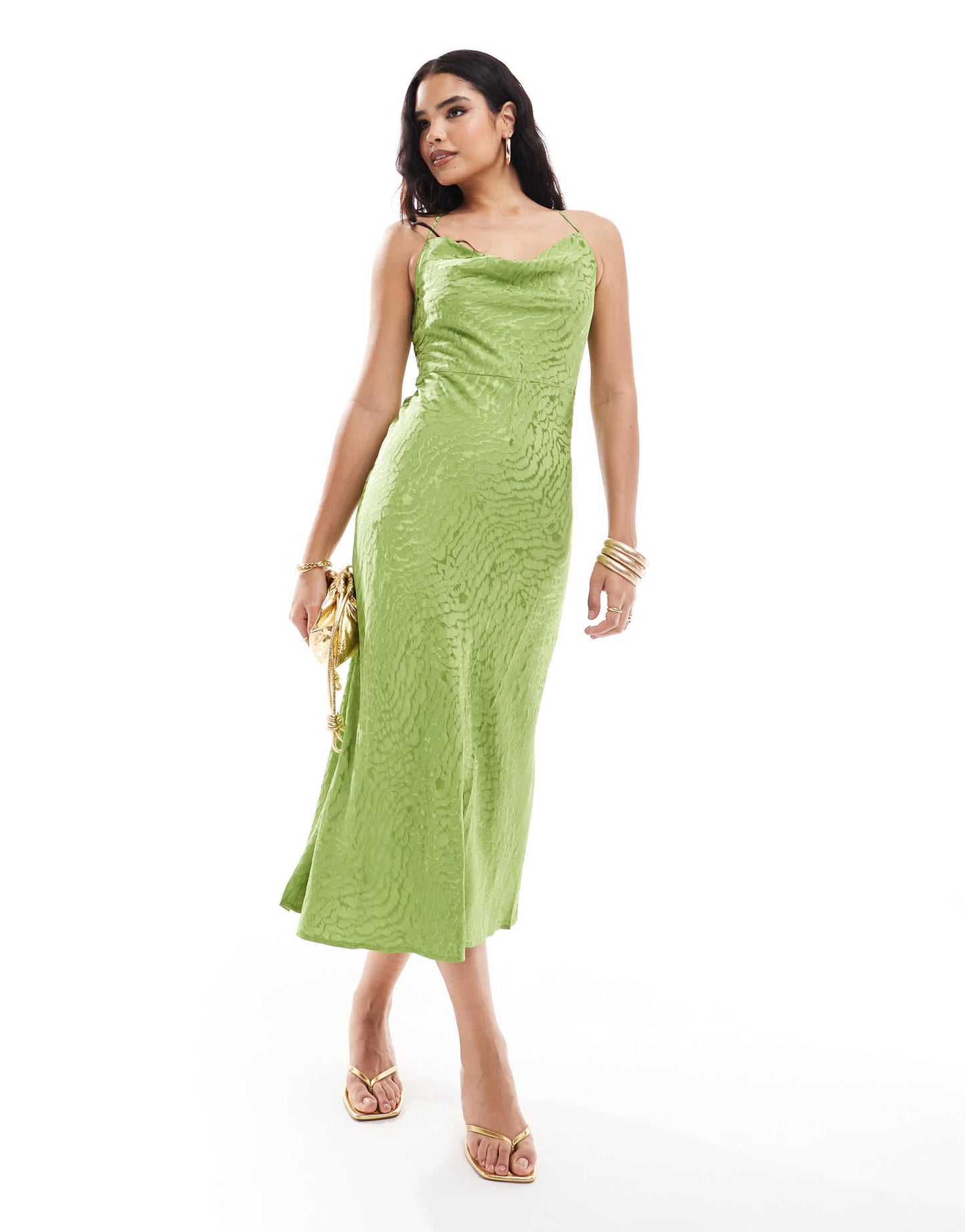Object jacquard midi slip dress in green