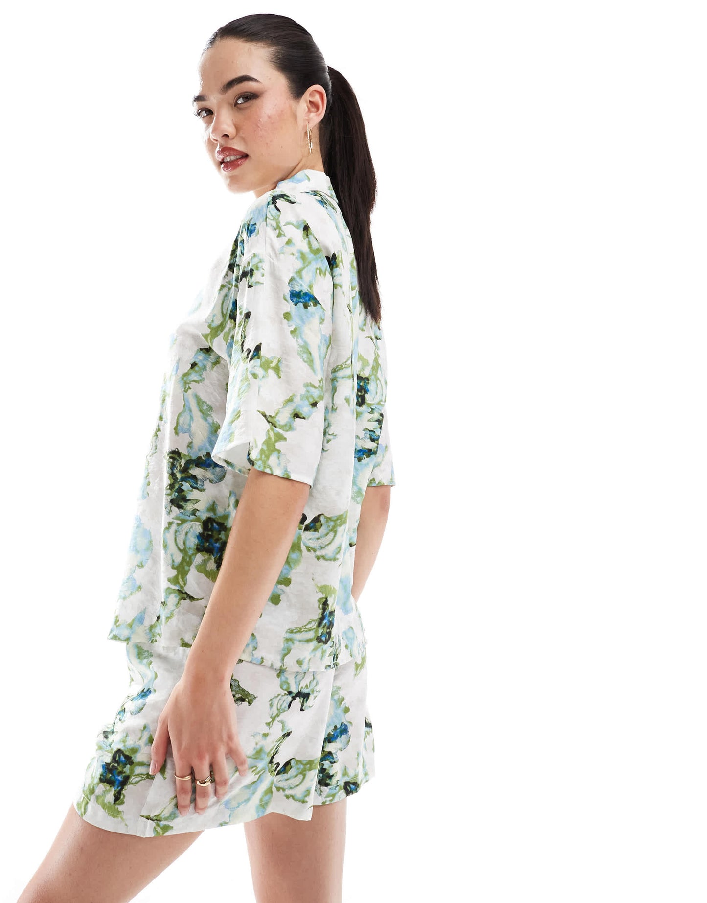 Object oversized shirt co-ord in ocean marble print
