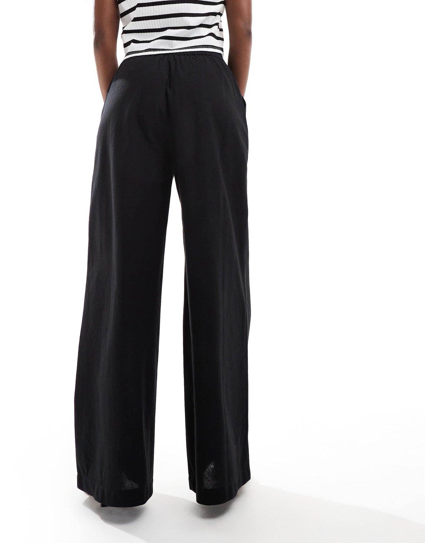 ASOS DESIGN bias cut relaxed trouser with linen in black