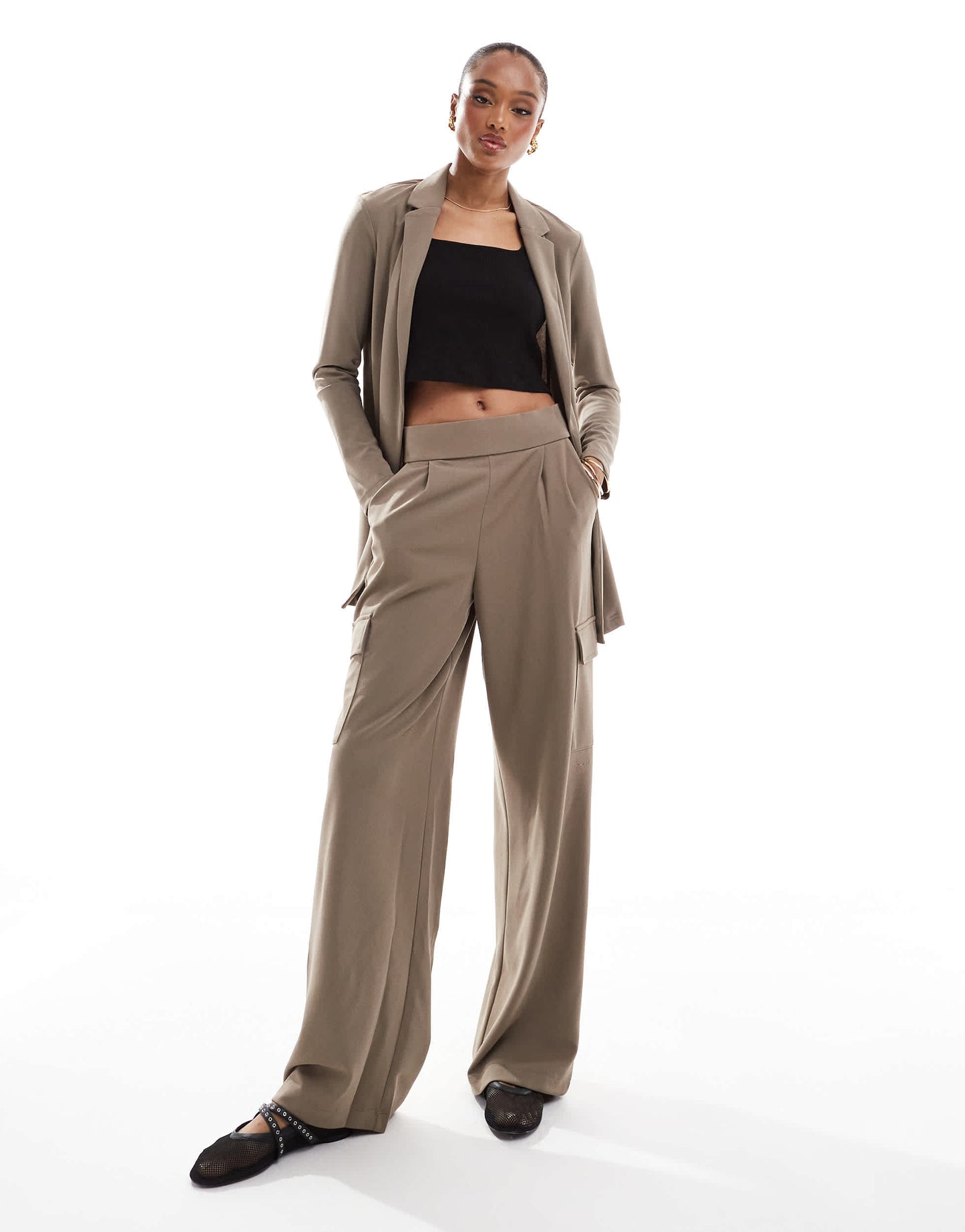 JDY Tall slouchy blazer co-ord in brown