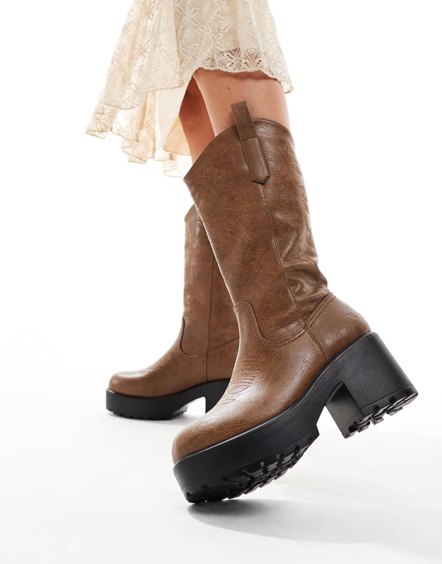 KOI Wintu long chunky western boots in brown
