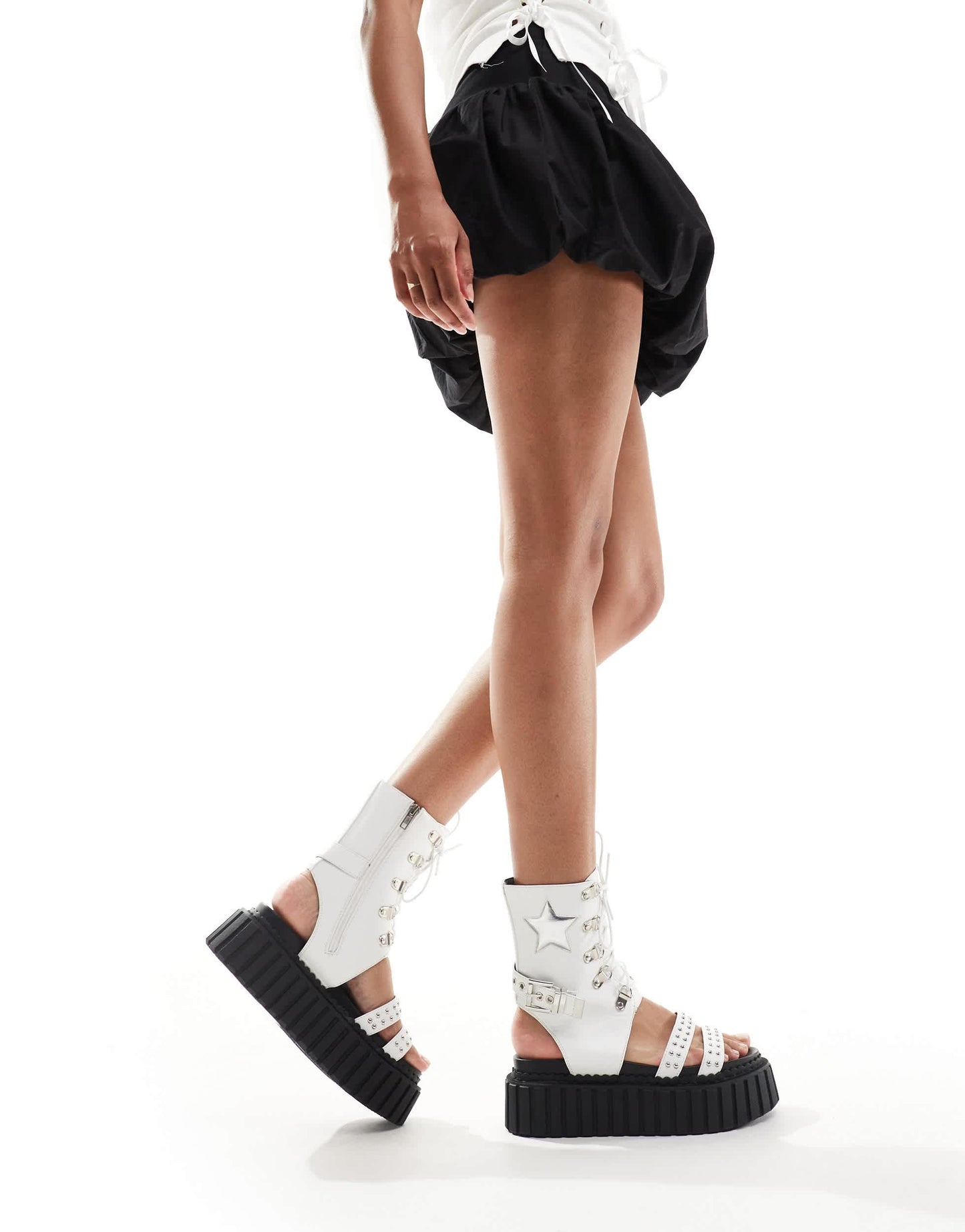 Lamoda Haunting Lace up Sandal with Star in White