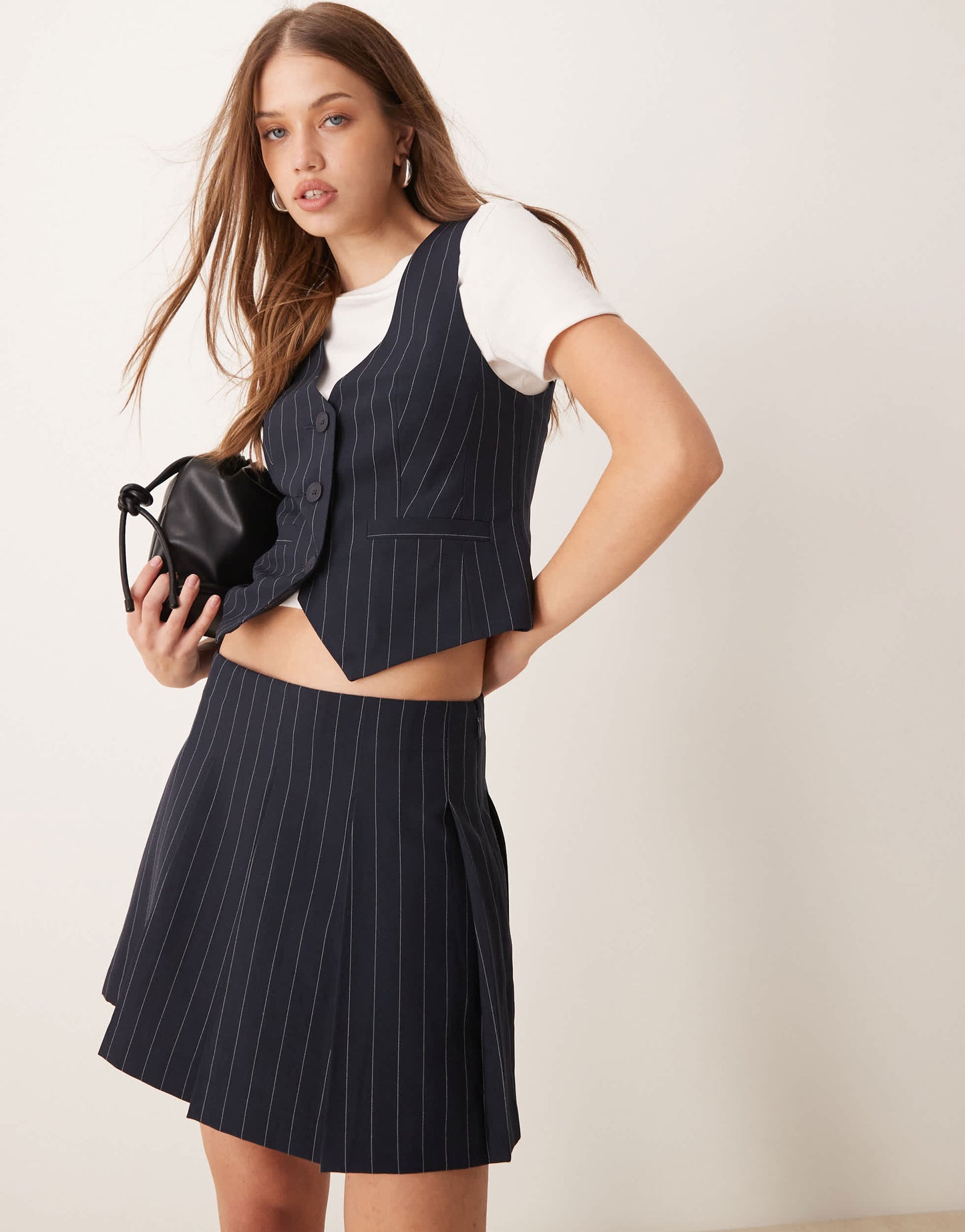ASOS DESIGN tailored pleated mini skirt in navy stripe