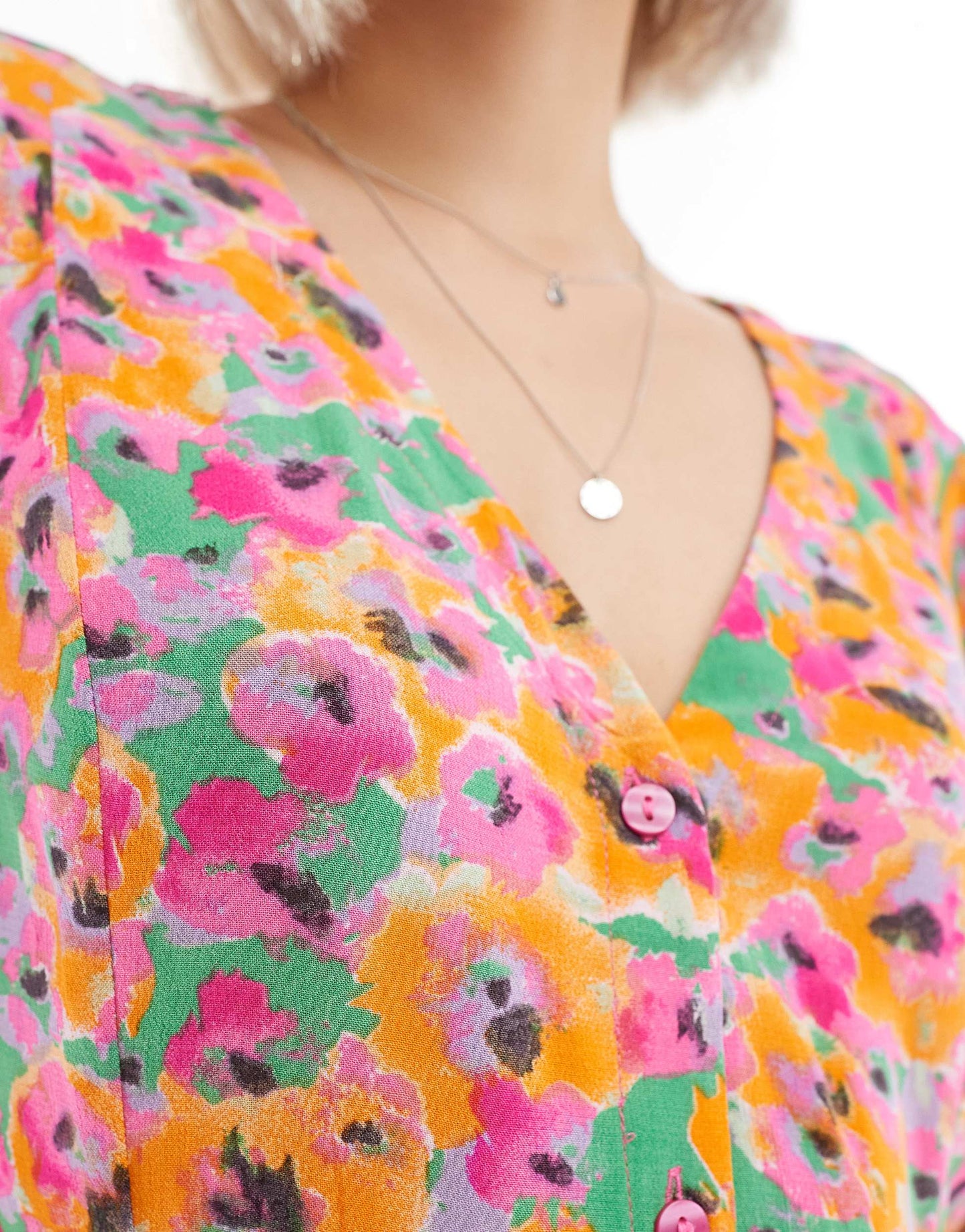 Monki button through mini dress in abstract floral print