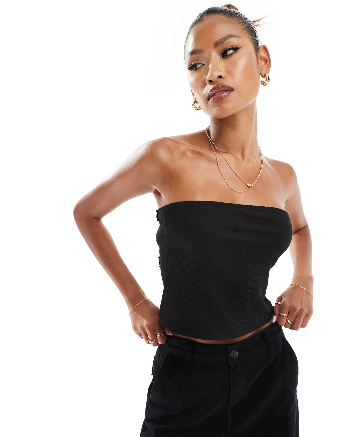 ASOS DEISGN textured backless bandeau top in black