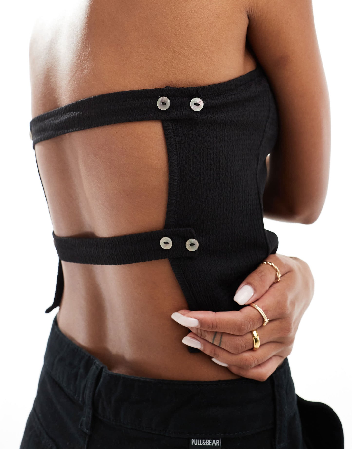 ASOS DEISGN textured backless bandeau top in black