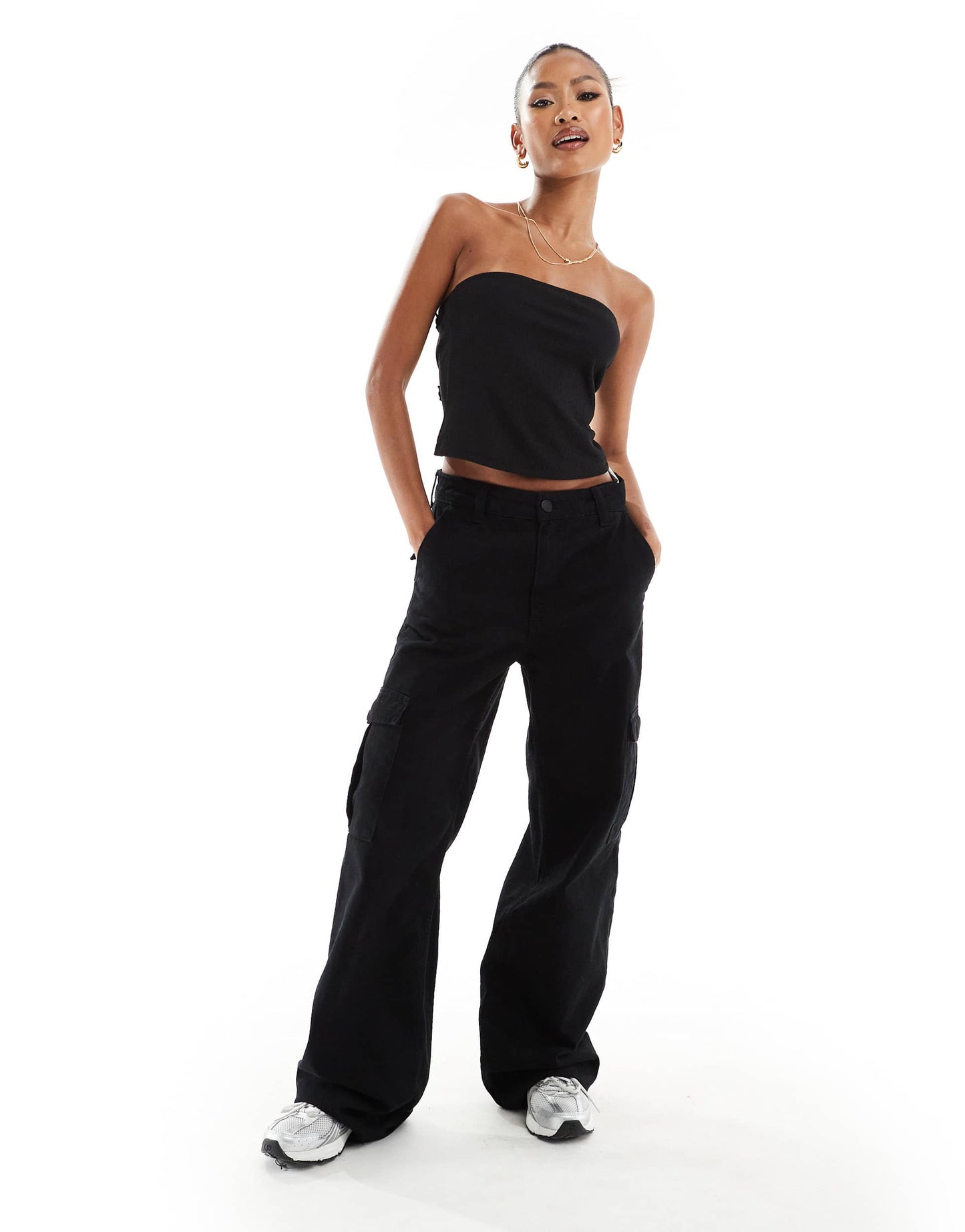 ASOS DEISGN textured backless bandeau top in black
