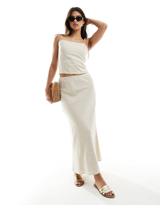 Abercrombie & Fitch linen blend bias cut maxi skirt in oatmeal co-ord