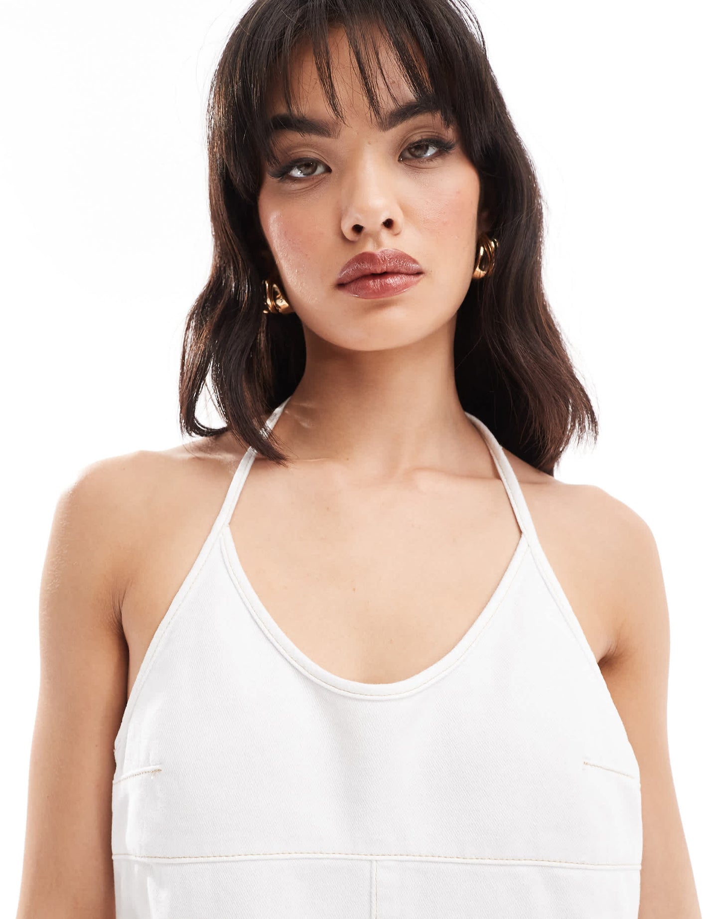 ASOS DESIGN denim halter top in white