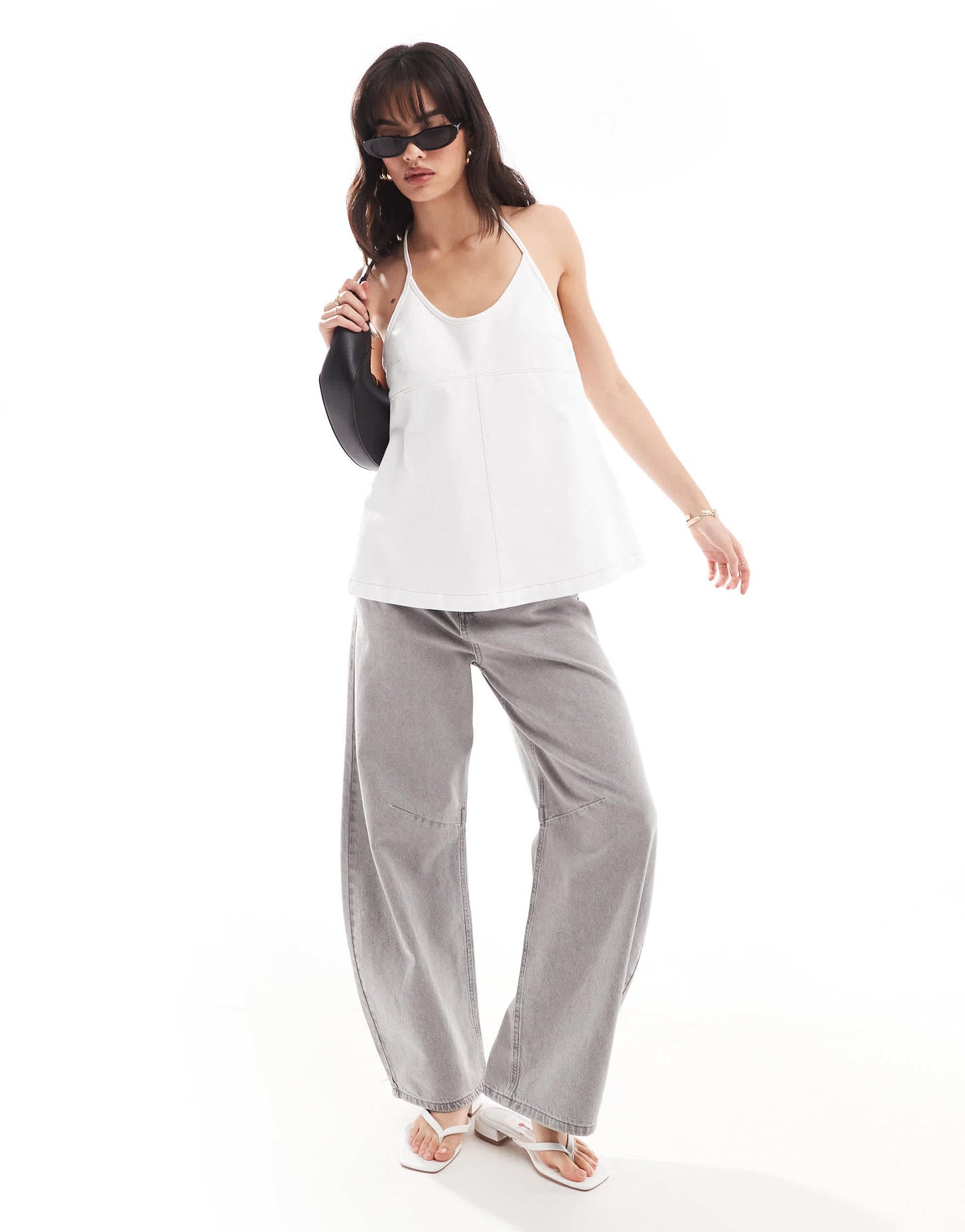 ASOS DESIGN denim halter top in white