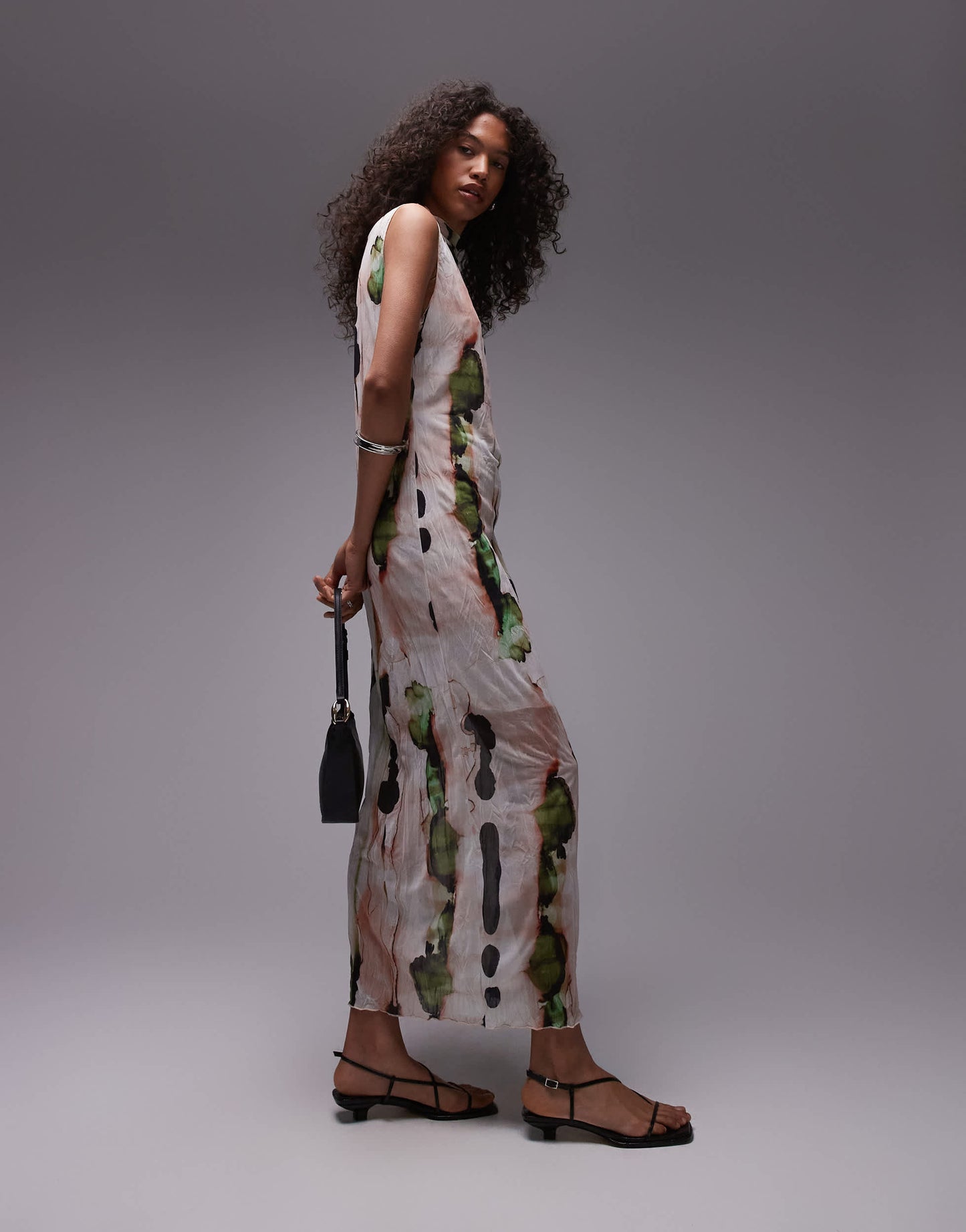 Topshop sleeveless relaxed crinkle midi dress in abstract art print