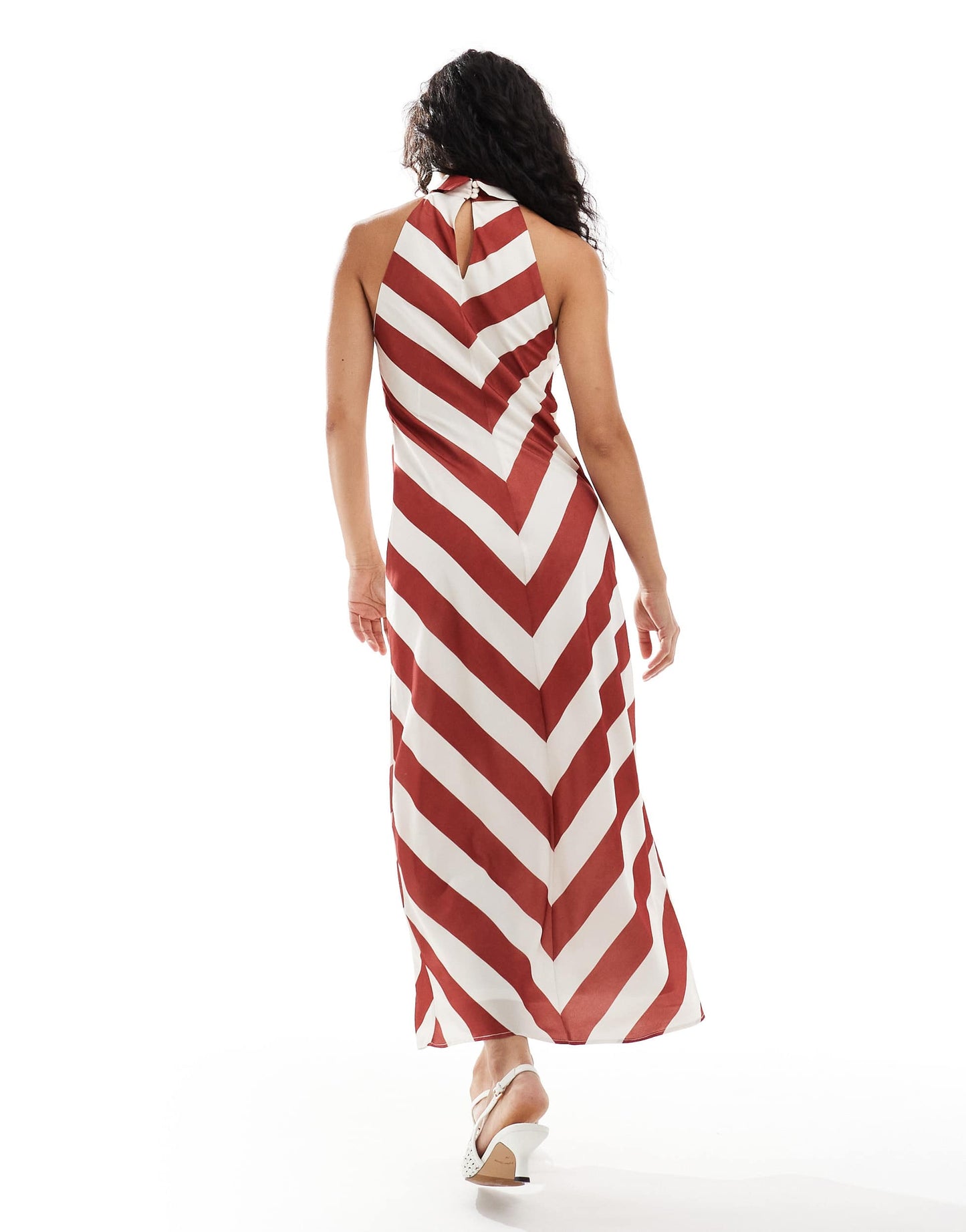 ASOS DESIGN high neck racer midi dress in burgundy stripe