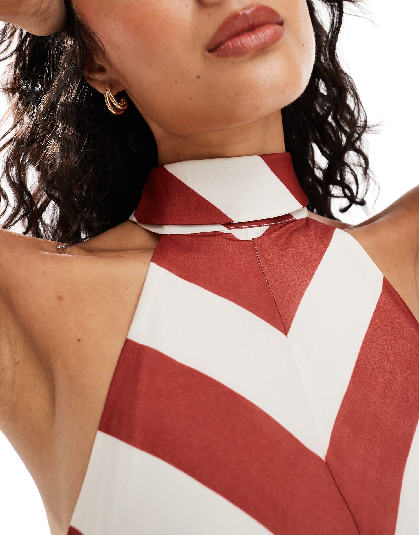 ASOS DESIGN high neck racer midi dress in burgundy stripe