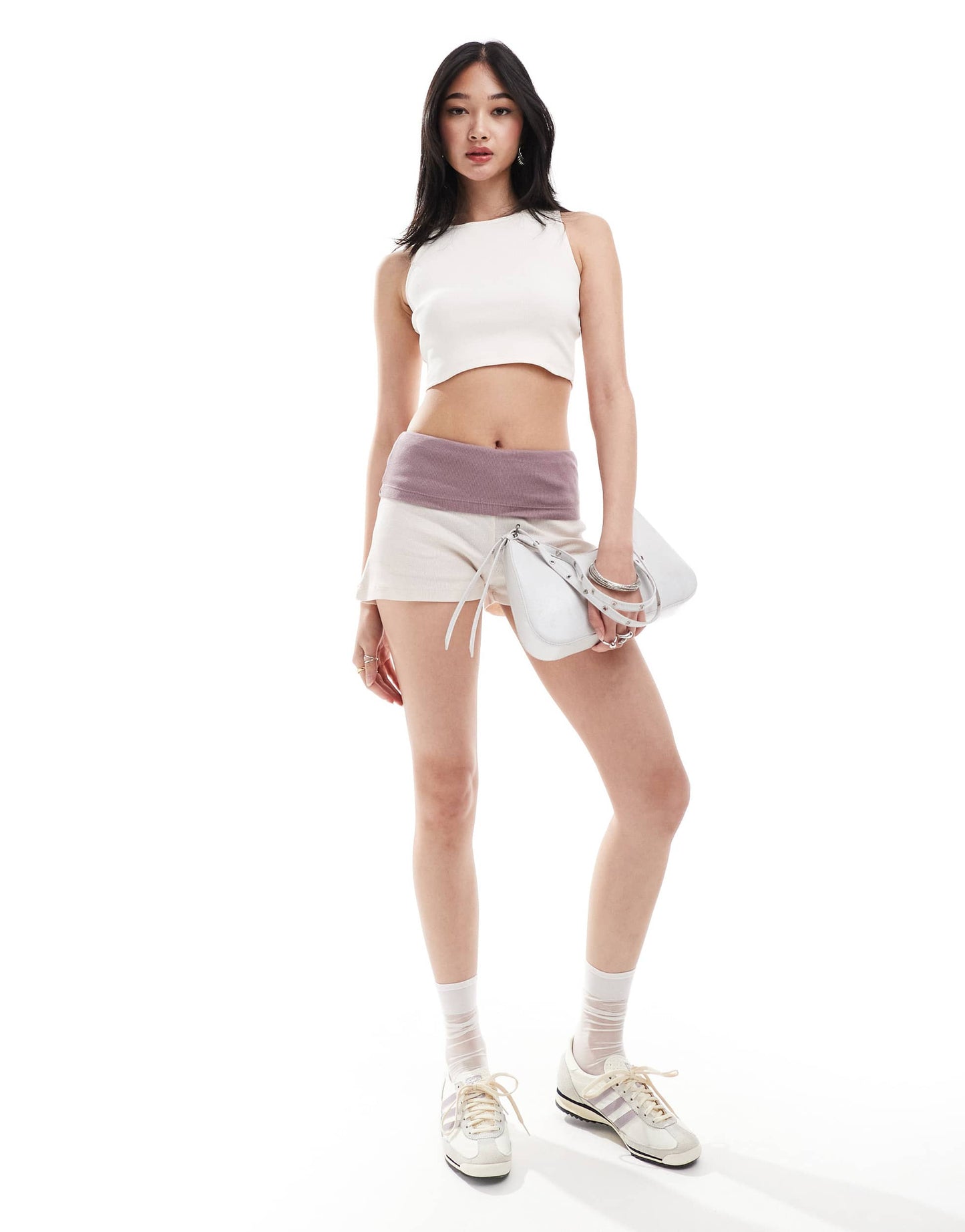 Denim Project racerback ribbed sleeveless crop top in off white