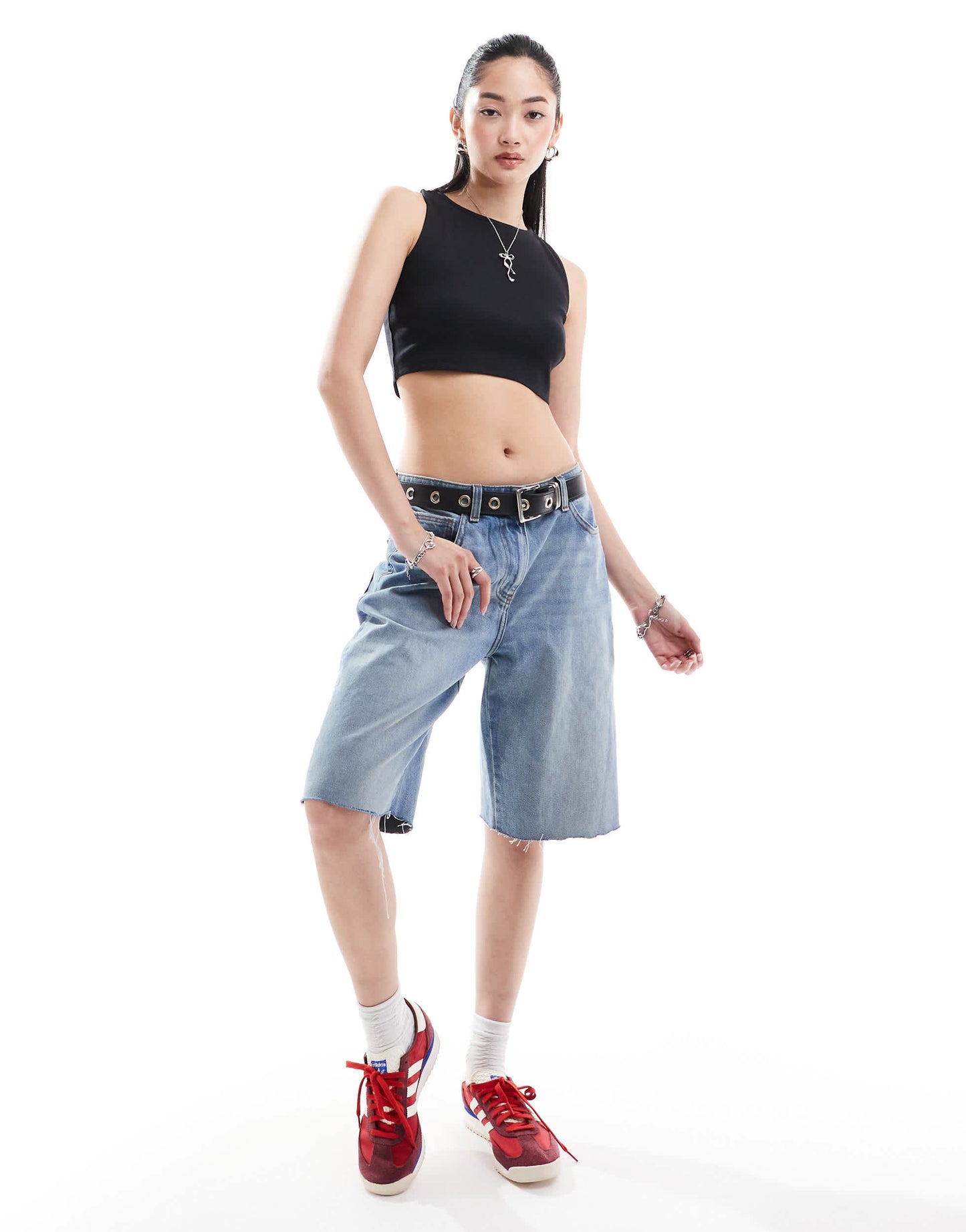 Denim Project racerback ribbed sleeveless crop top in black