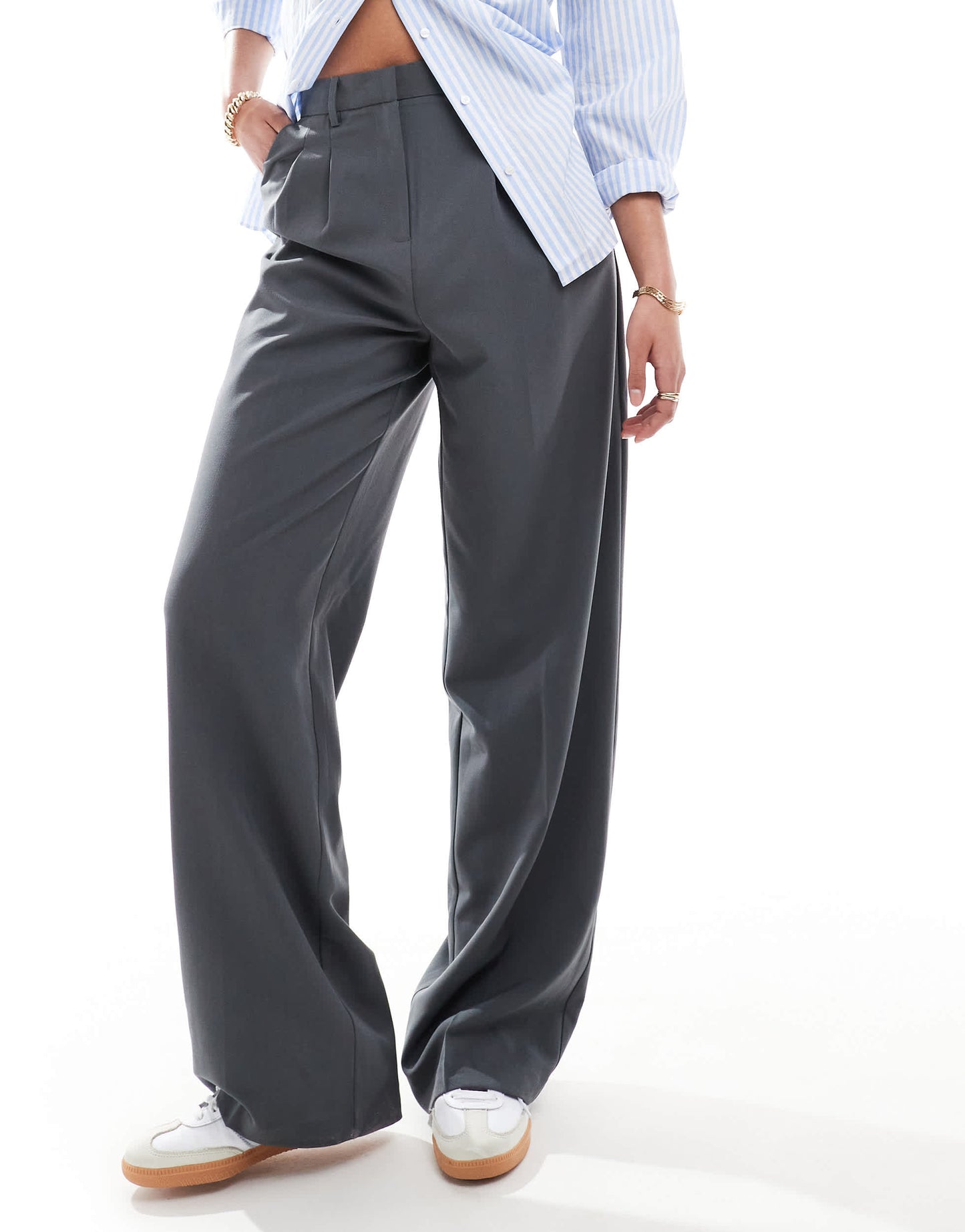 Vero Moda Tall wide leg dad trousers in grey