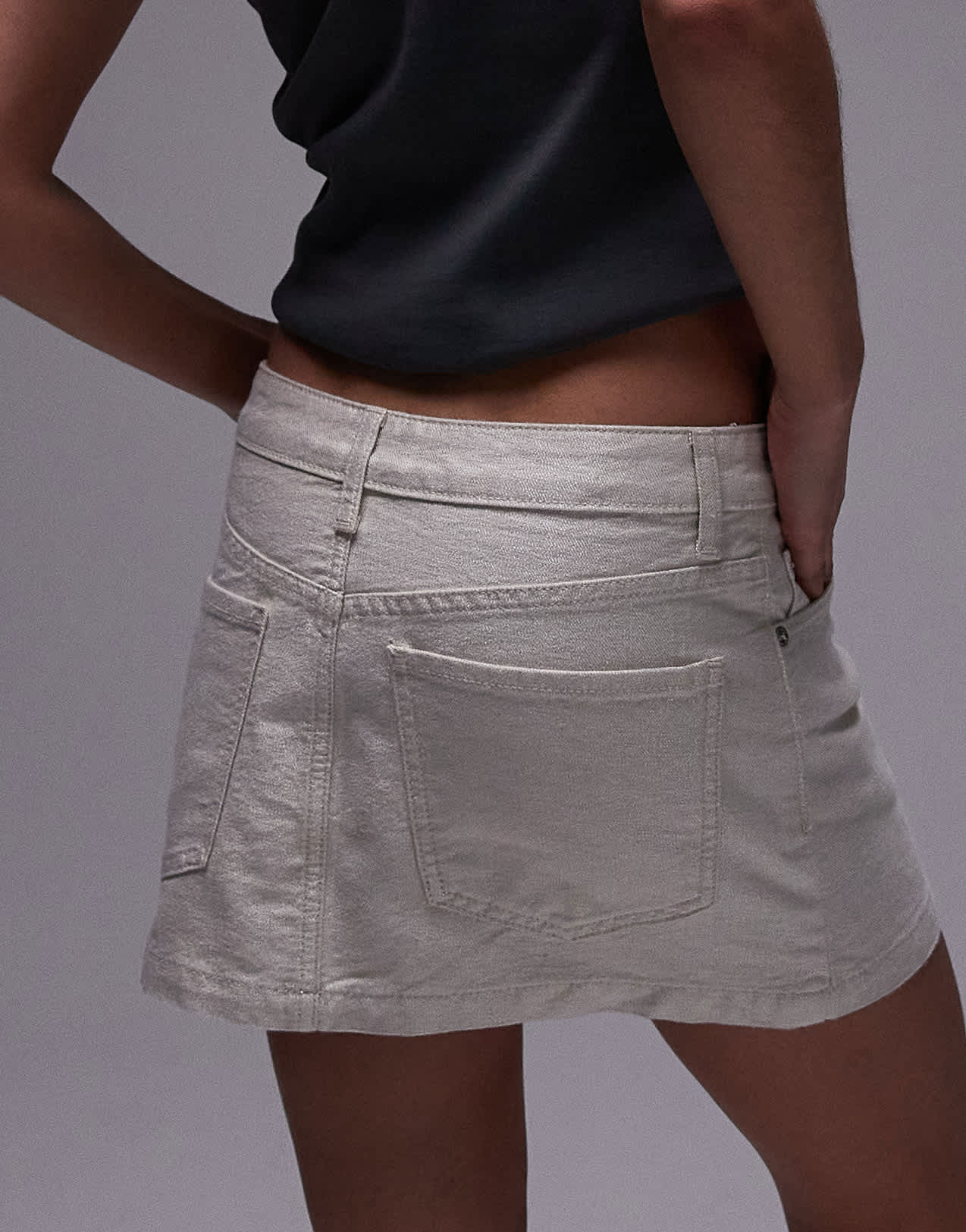 Topshop denim metallic thread micro pelmet skirt in ecru