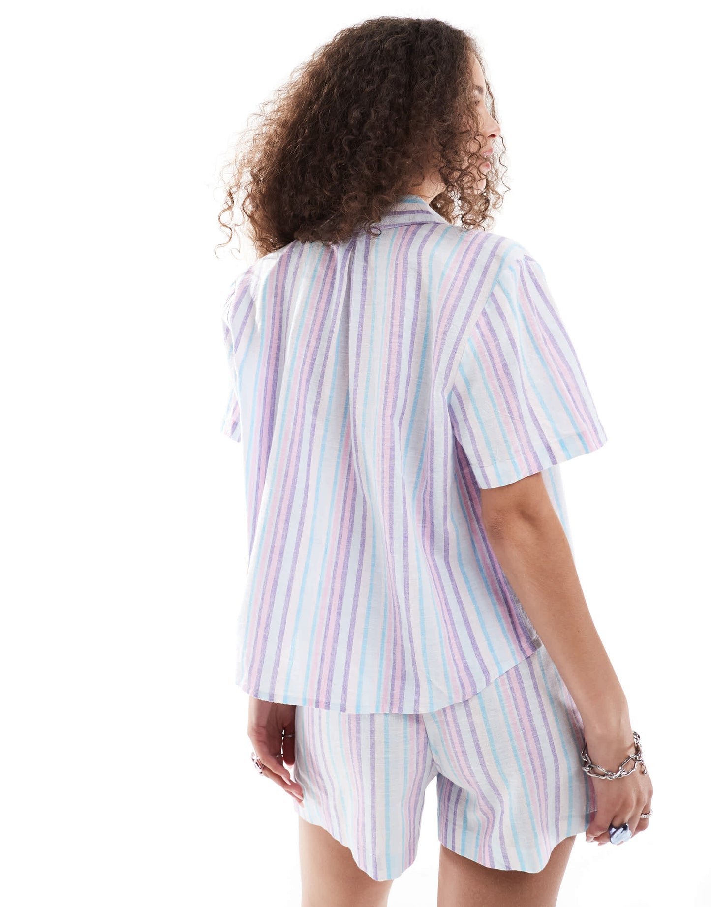 Monki co-ord short sleeve linen shirt in multi colour stripe