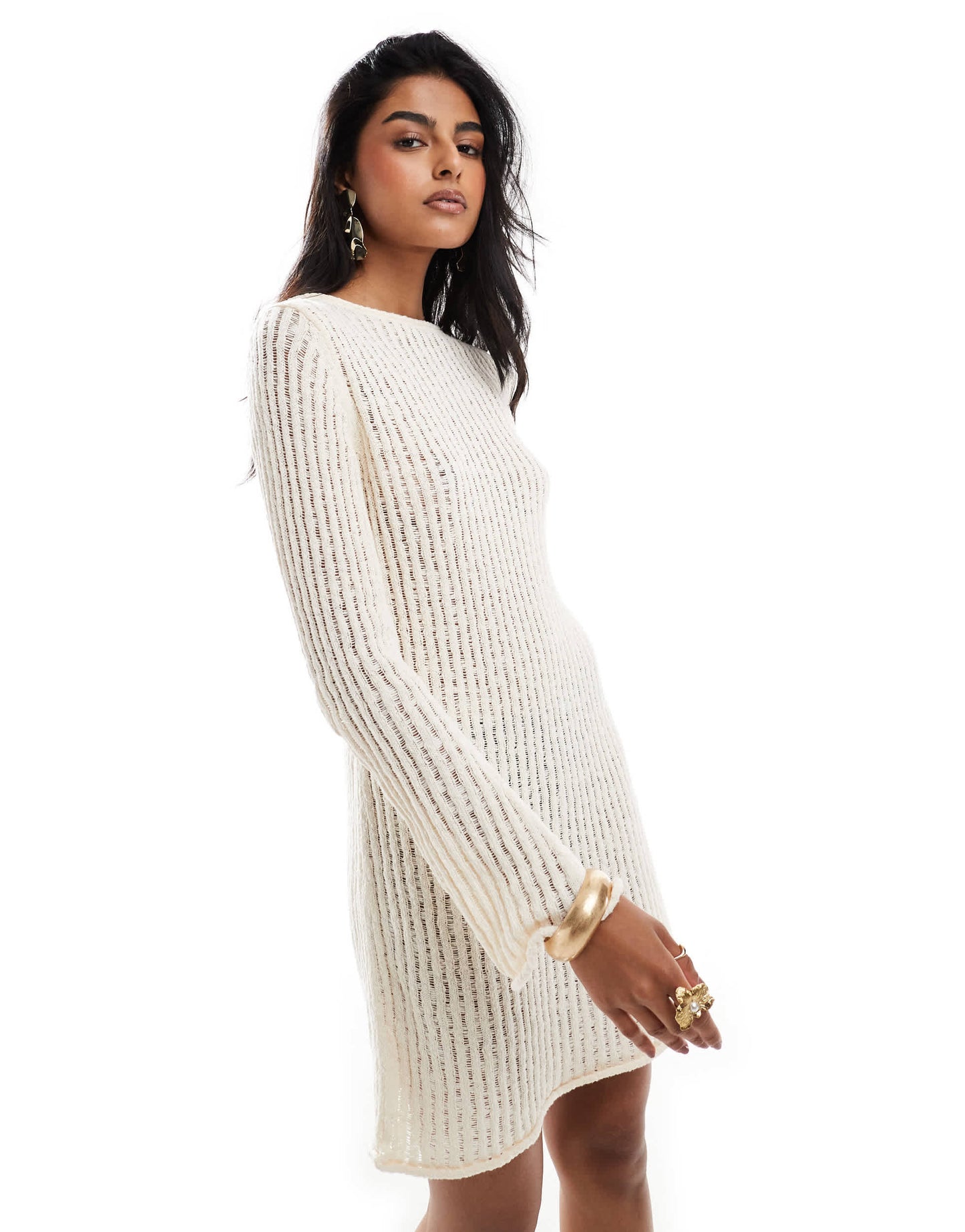& Other Stories crochet knitted mini dress with scoop back in white