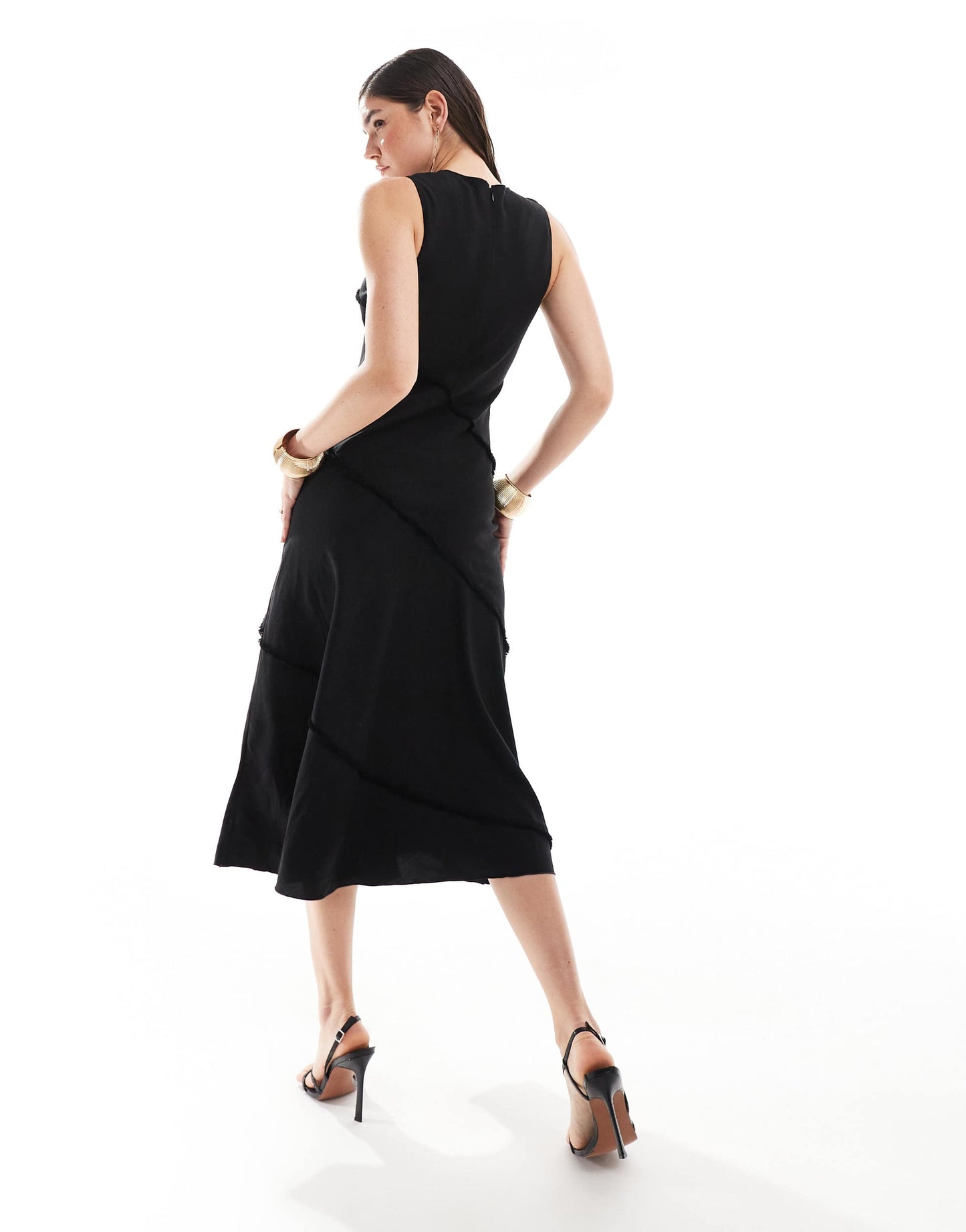 & Other Stories sleeveless midi dress with raw edge seams in black