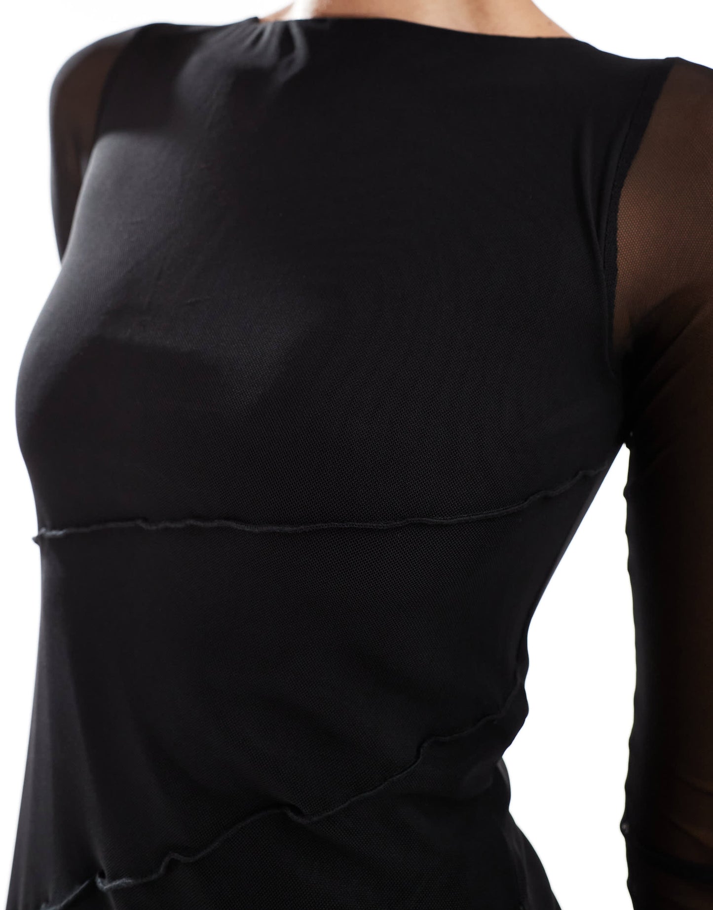 ASOS DESIGN Tall mesh asymmetric hem mini dress with diagonal seam detailing in black