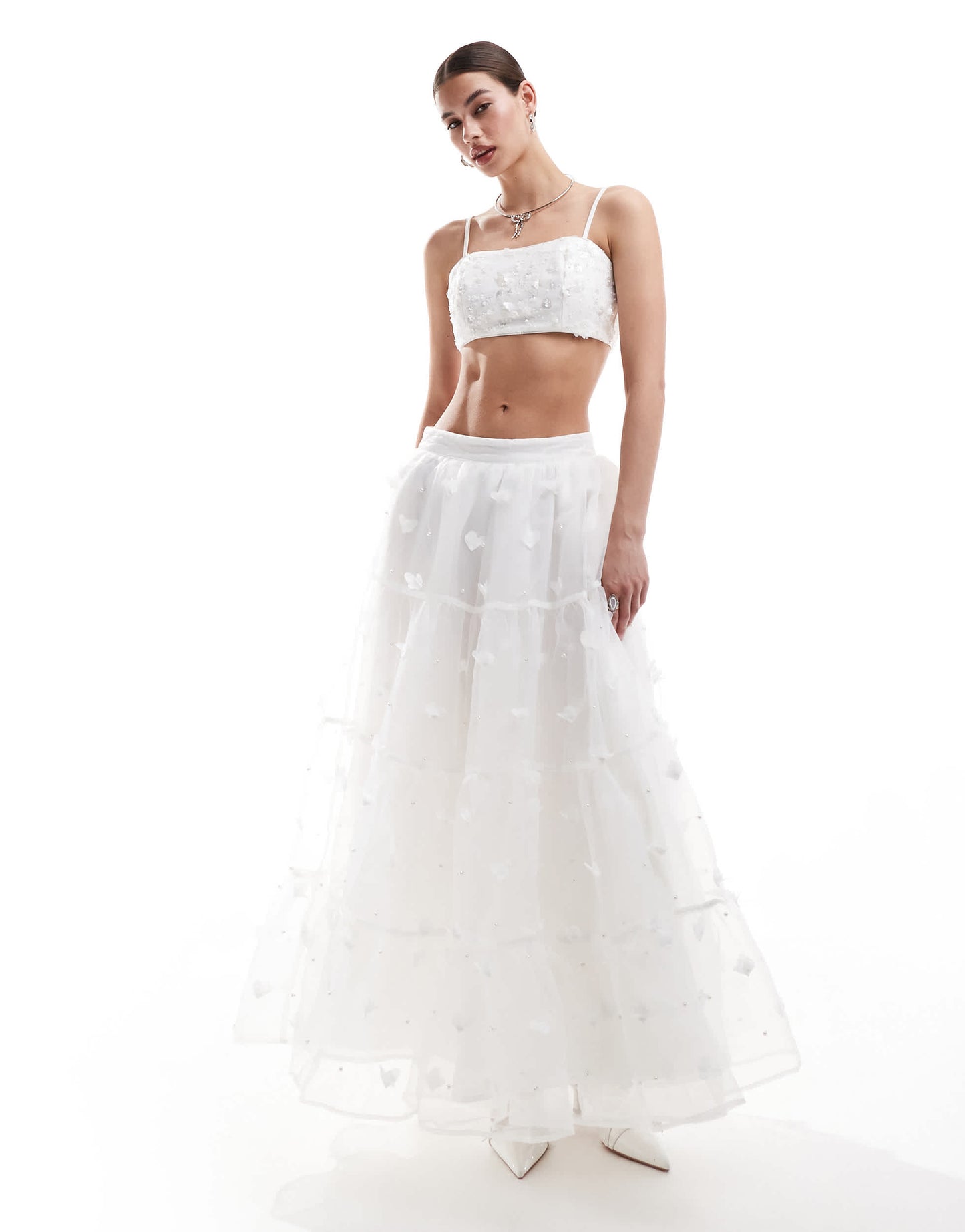 Dream Sister Jane Bridal floral embellished bralet co-ord in ivory