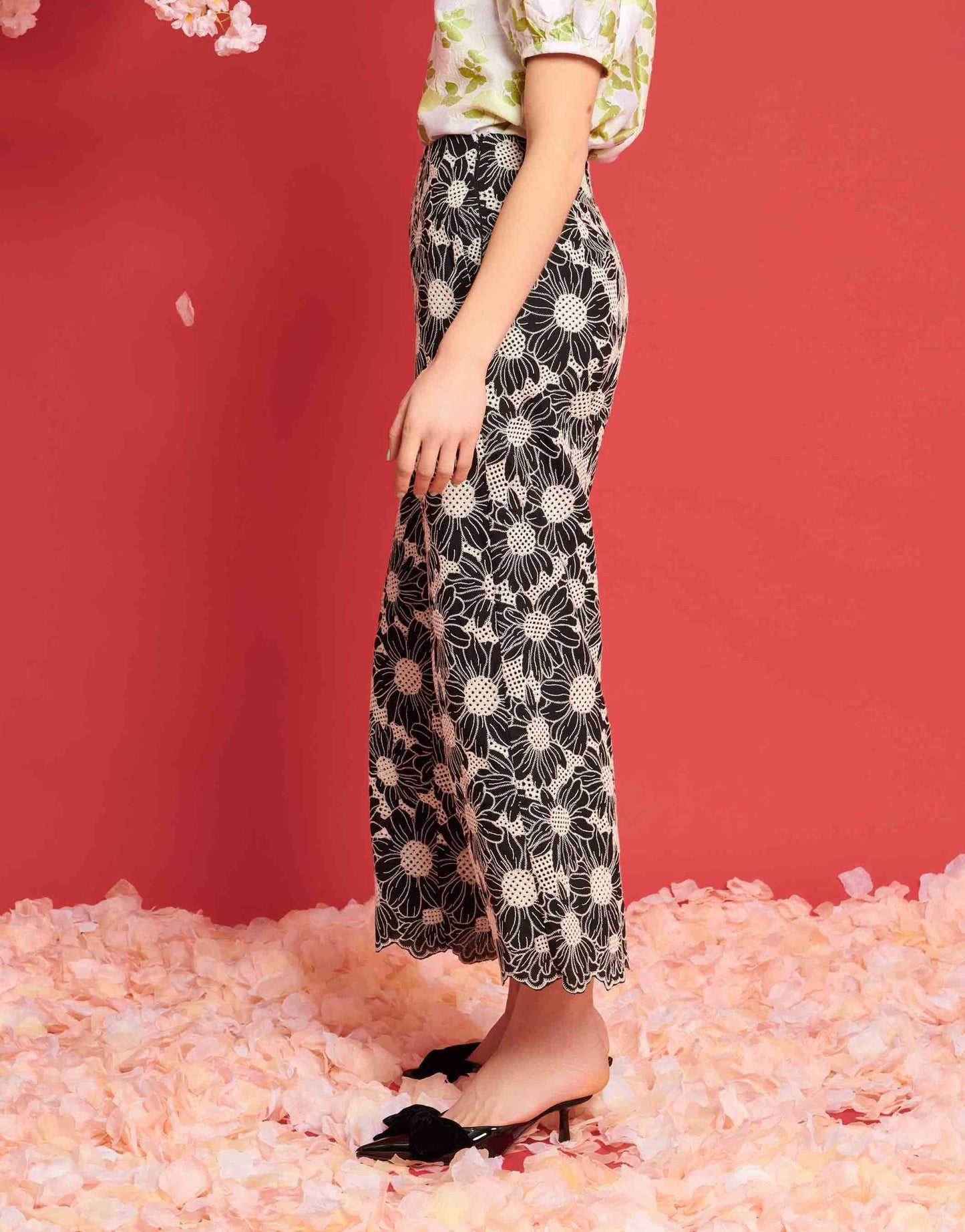 Dream Sister Jane flower embroidered trouser co-ord in black