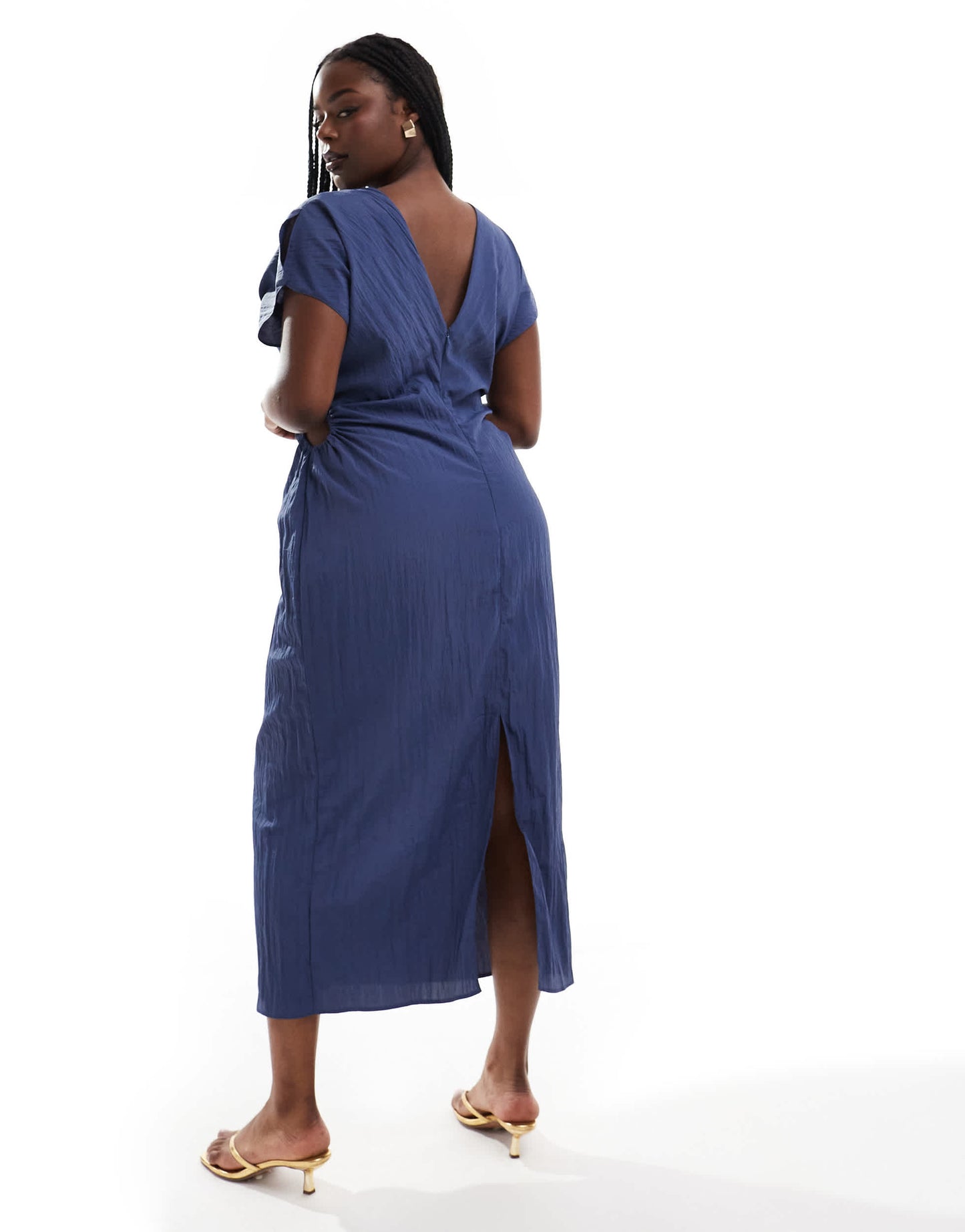 ASOS DESIGN Curve split cap sleeve cut out midi dress in washed blue