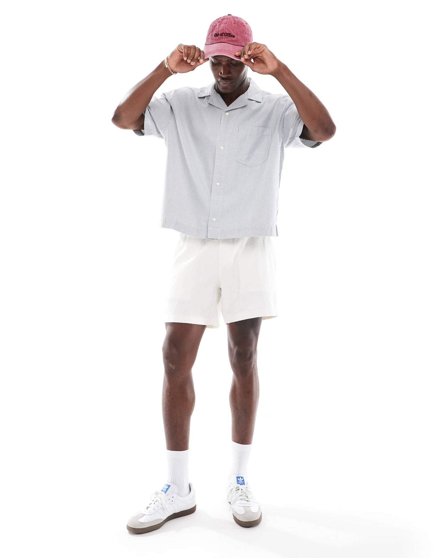 Abercrombie & Fitch short sleeve workwear railroad stripe twill shirt in grey