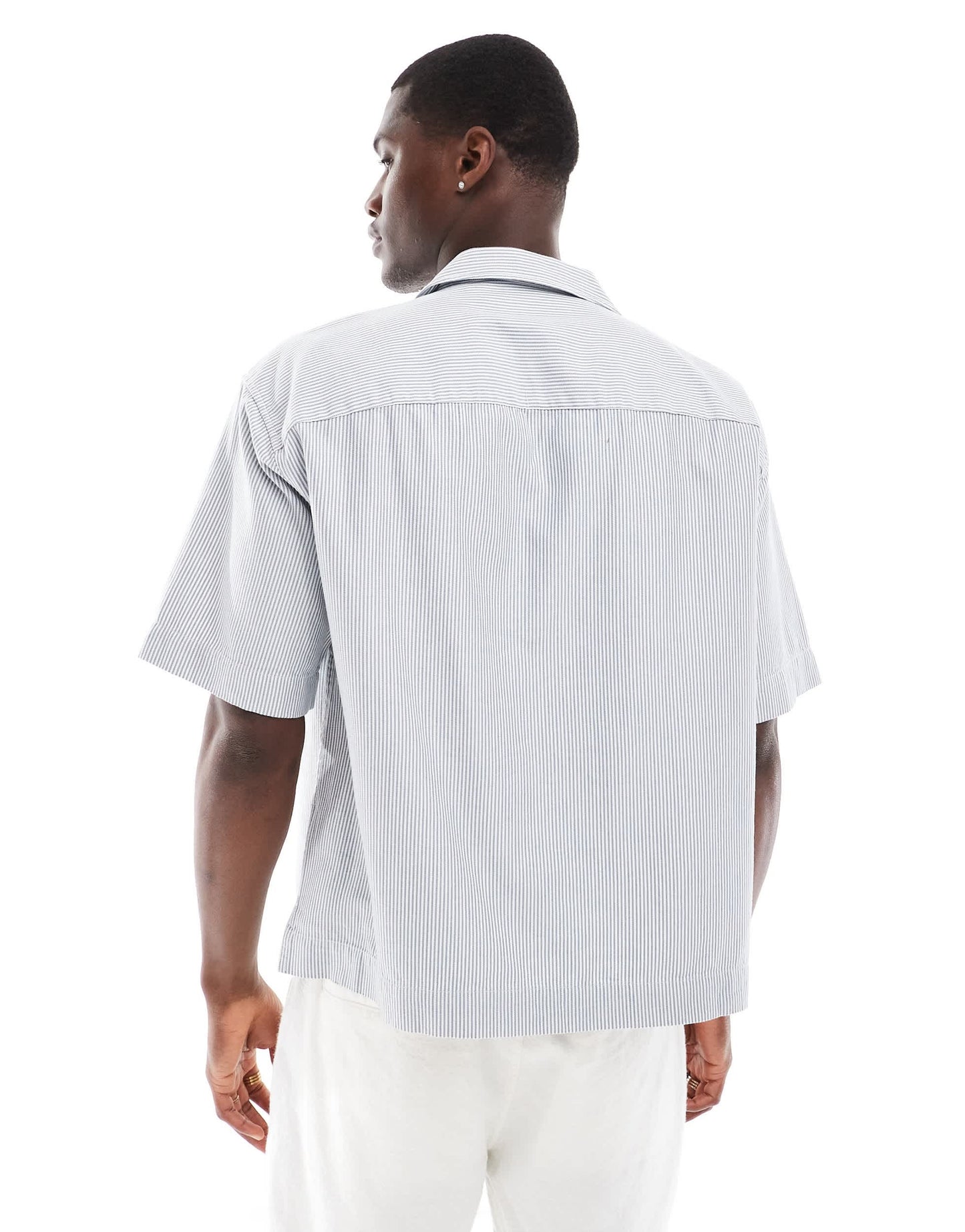 Abercrombie & Fitch short sleeve workwear railroad stripe twill shirt in grey