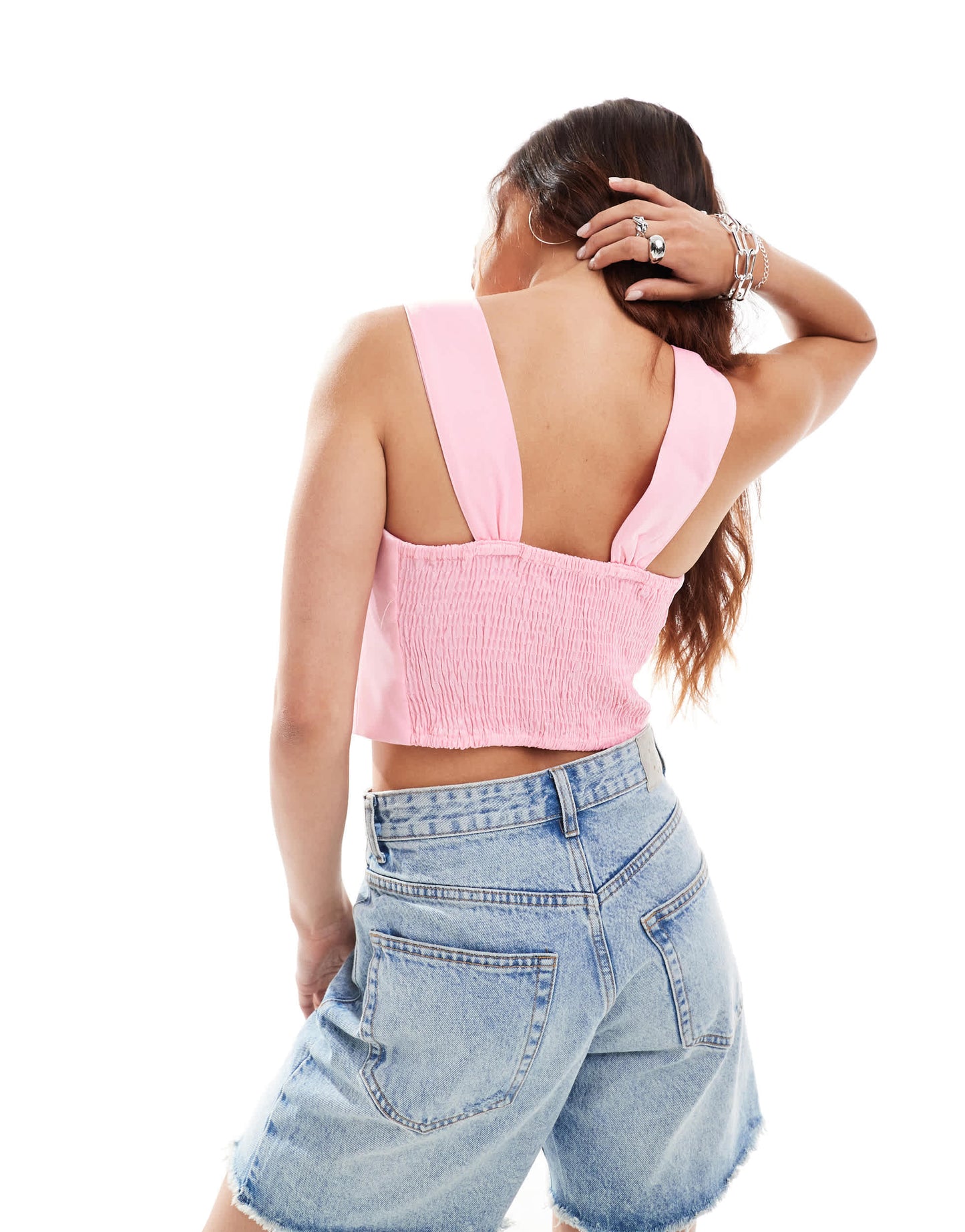 Pieces concert bow front top in pink