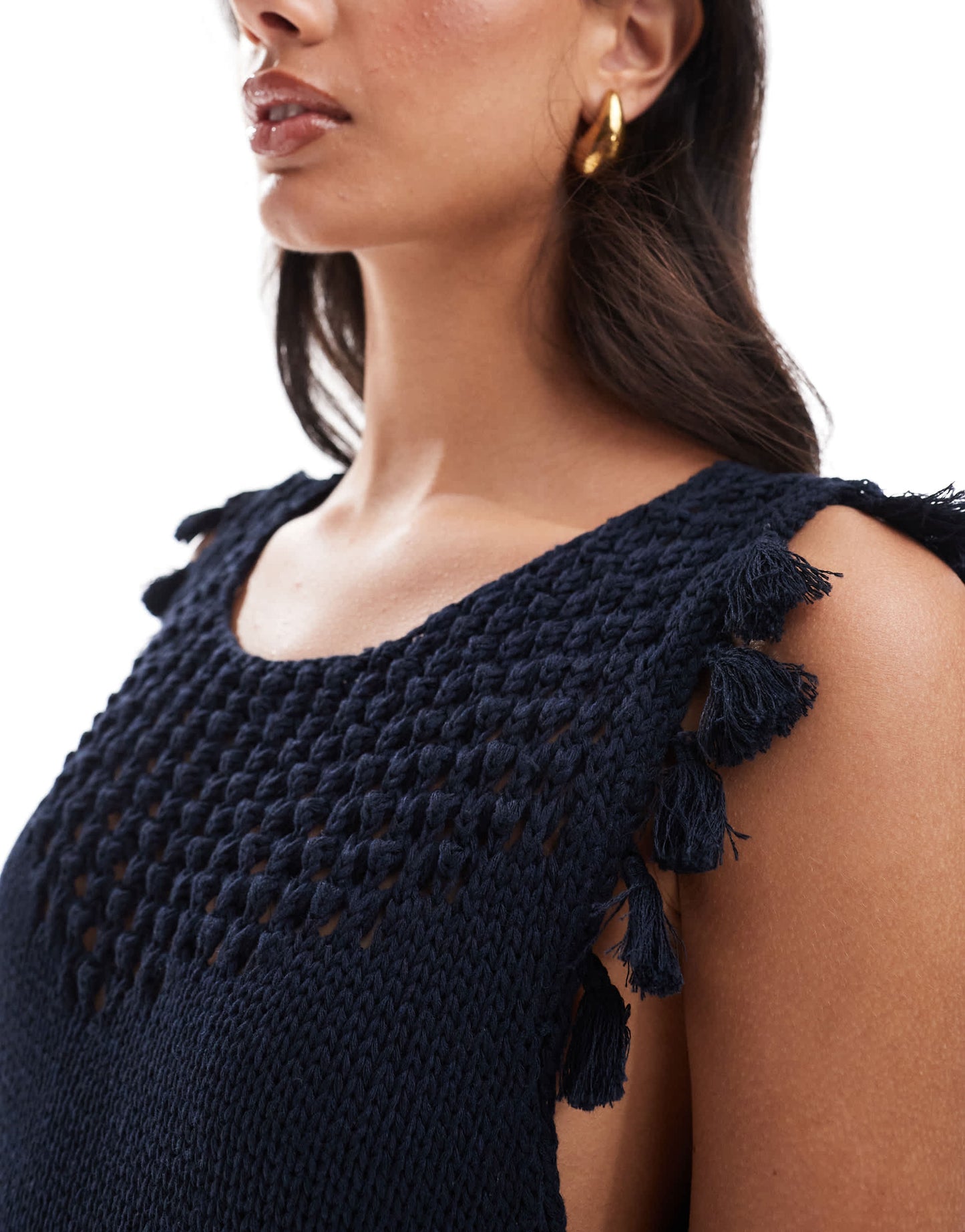 ASOS DESIGN knitted mini vest dress with tassels in black