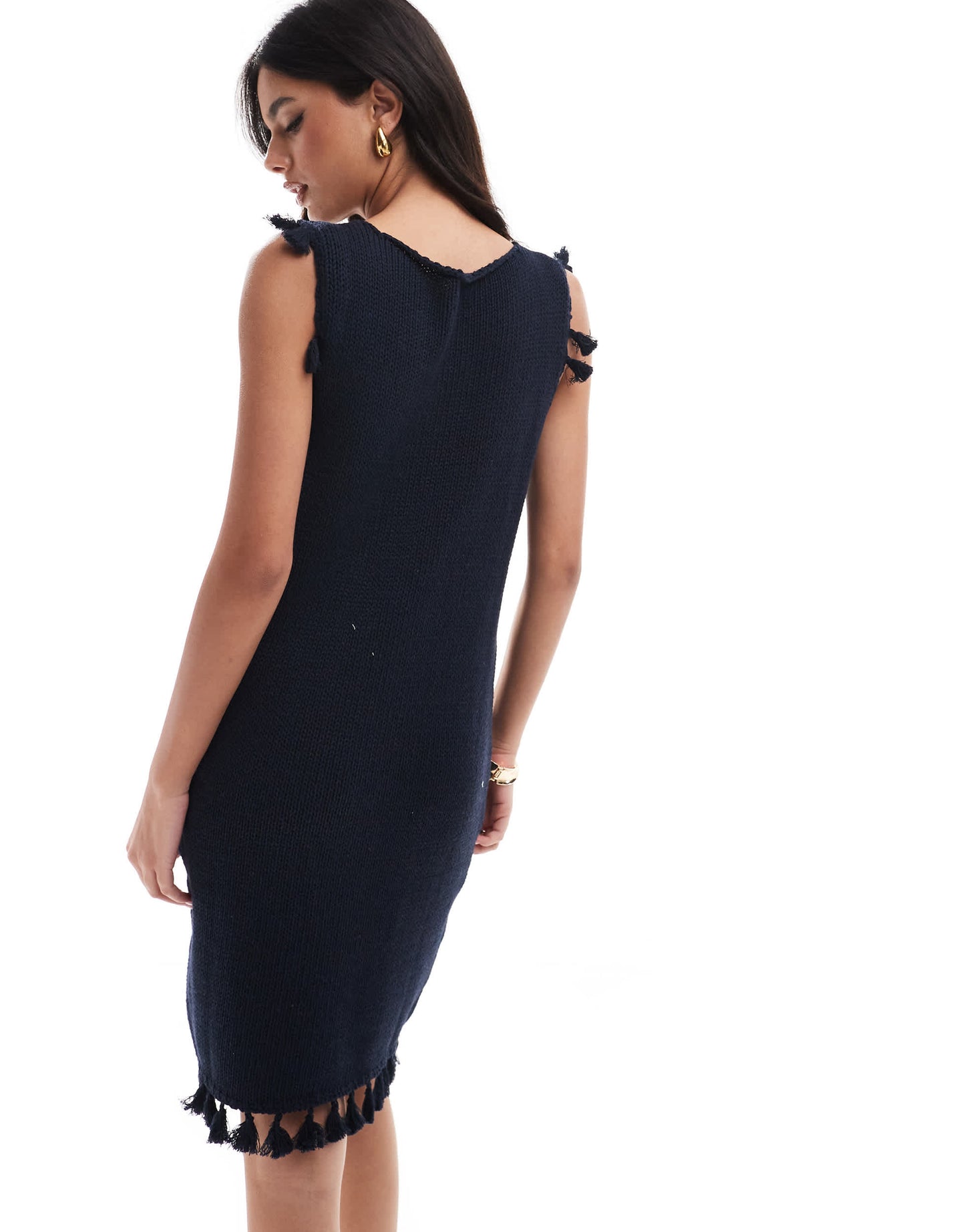 ASOS DESIGN knitted mini vest dress with tassels in black